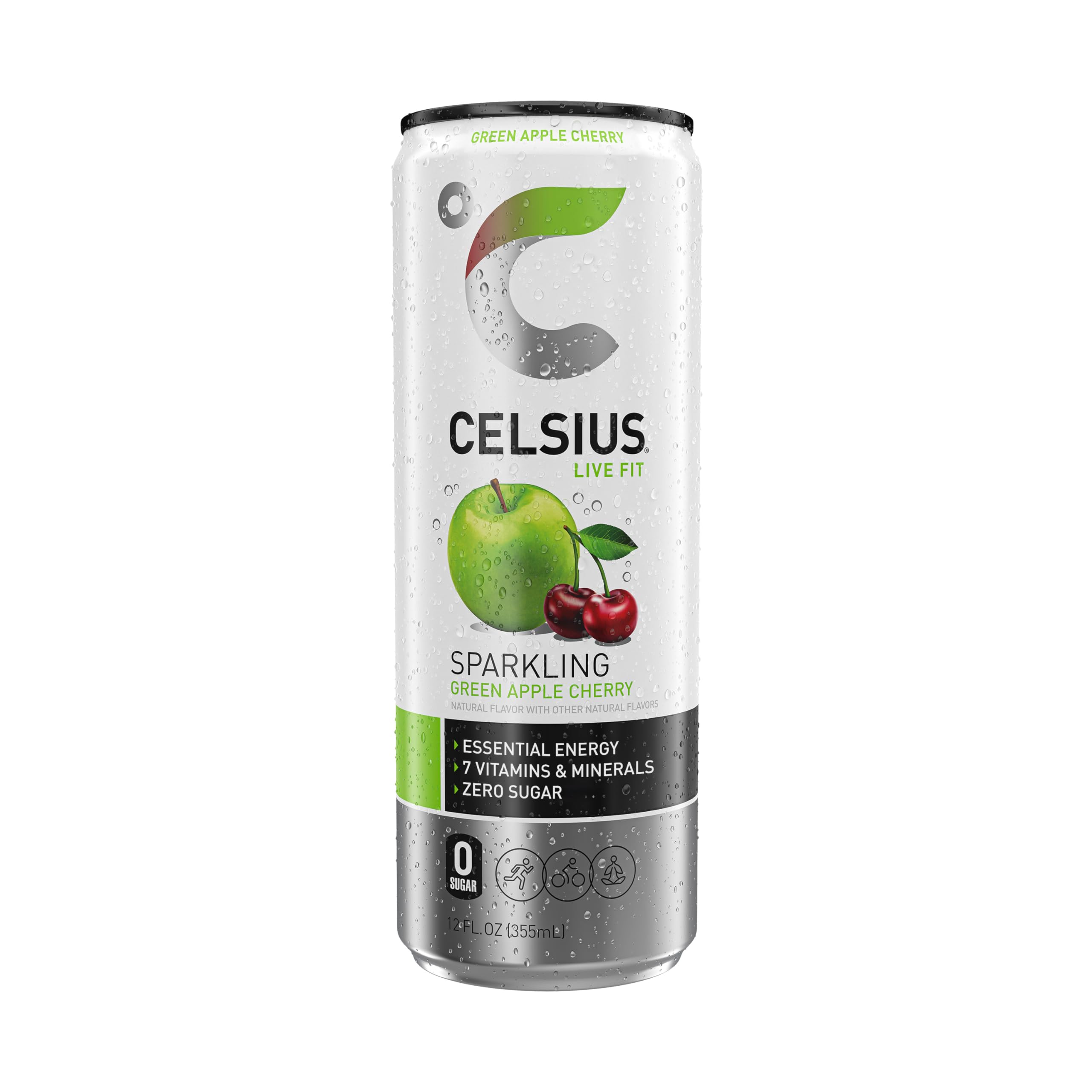 CELSIUS Sparkling Green Apple Cherry, Functional Essential Energy Drink, 12 Fl Oz CELSIUS