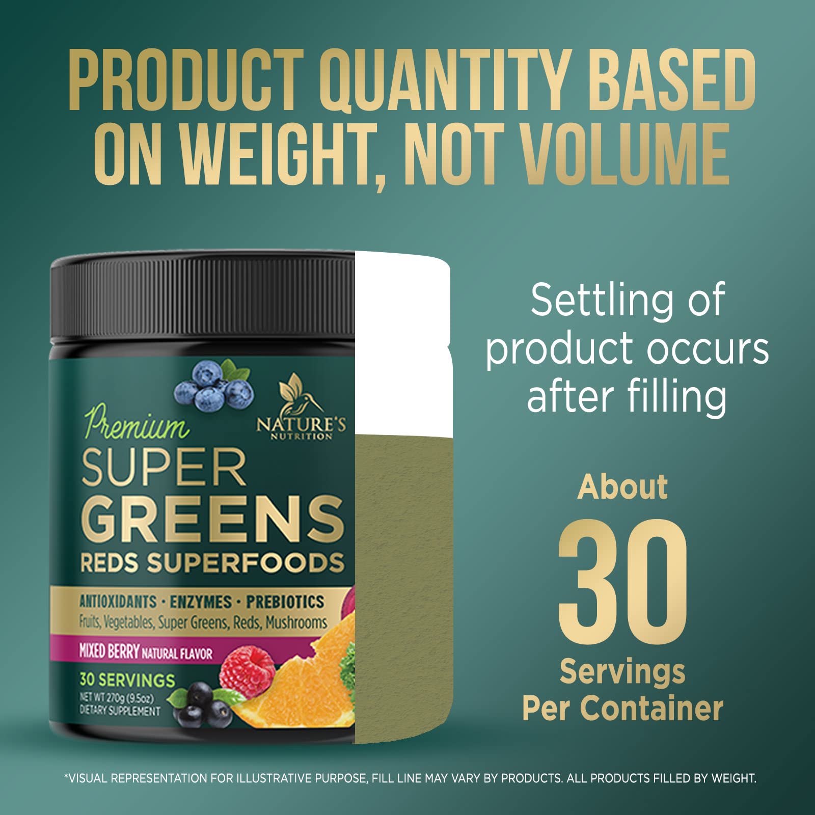 Greens Superfood Powder Supplement - Super Green Smoothie Mix Blend with Spirulina Nature's Nutrition