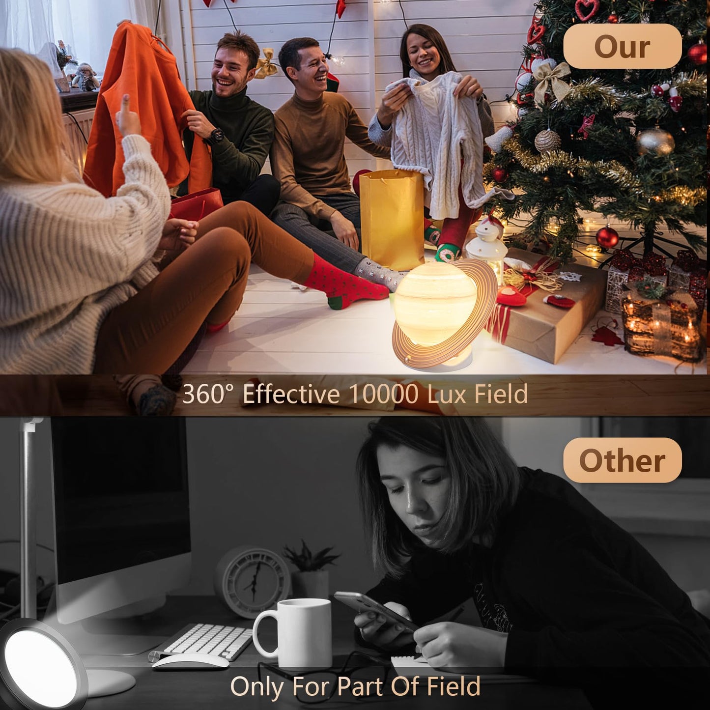 Doraubia Light Therapy Lamp,10000 Lux Sun Lamp with 3 Color Temperatures