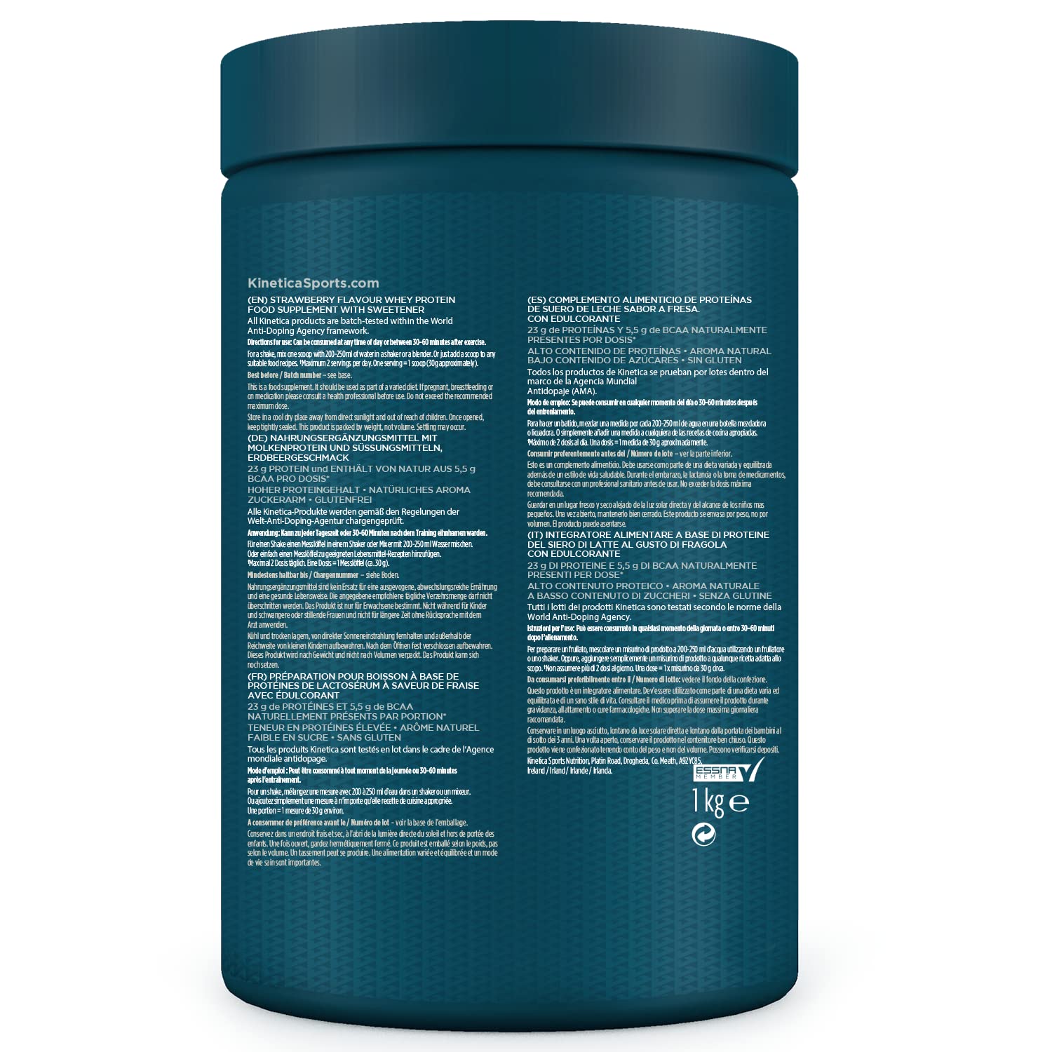 Kinetica Premium Whey Protein Powder | Grass Fed | Strawberry | 1kg | 33 Servings