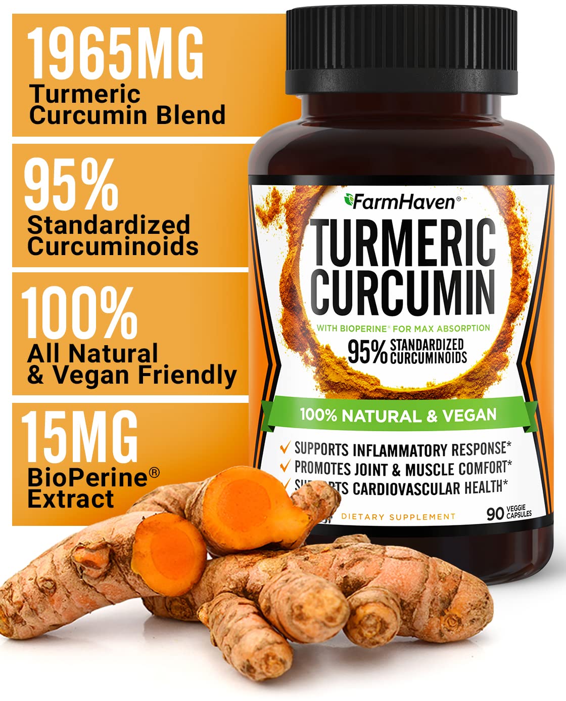 Turmeric Curcumin with BioPerine Black Pepper & 95% Curcuminoids, 1965mg, Maximum