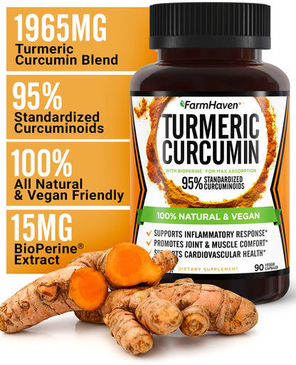 Turmeric Curcumin with BioPerine Black Pepper & 95% Curcuminoids, 1965mg, Maximum