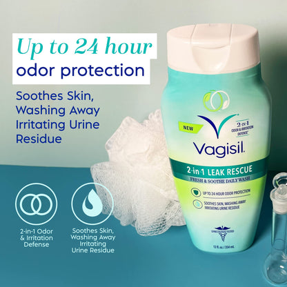 Vagisil 2-in-1 Leak Rescue Daily Intimate Feminine Wash for Women, Gynecologist Tested & Hypoallergenic