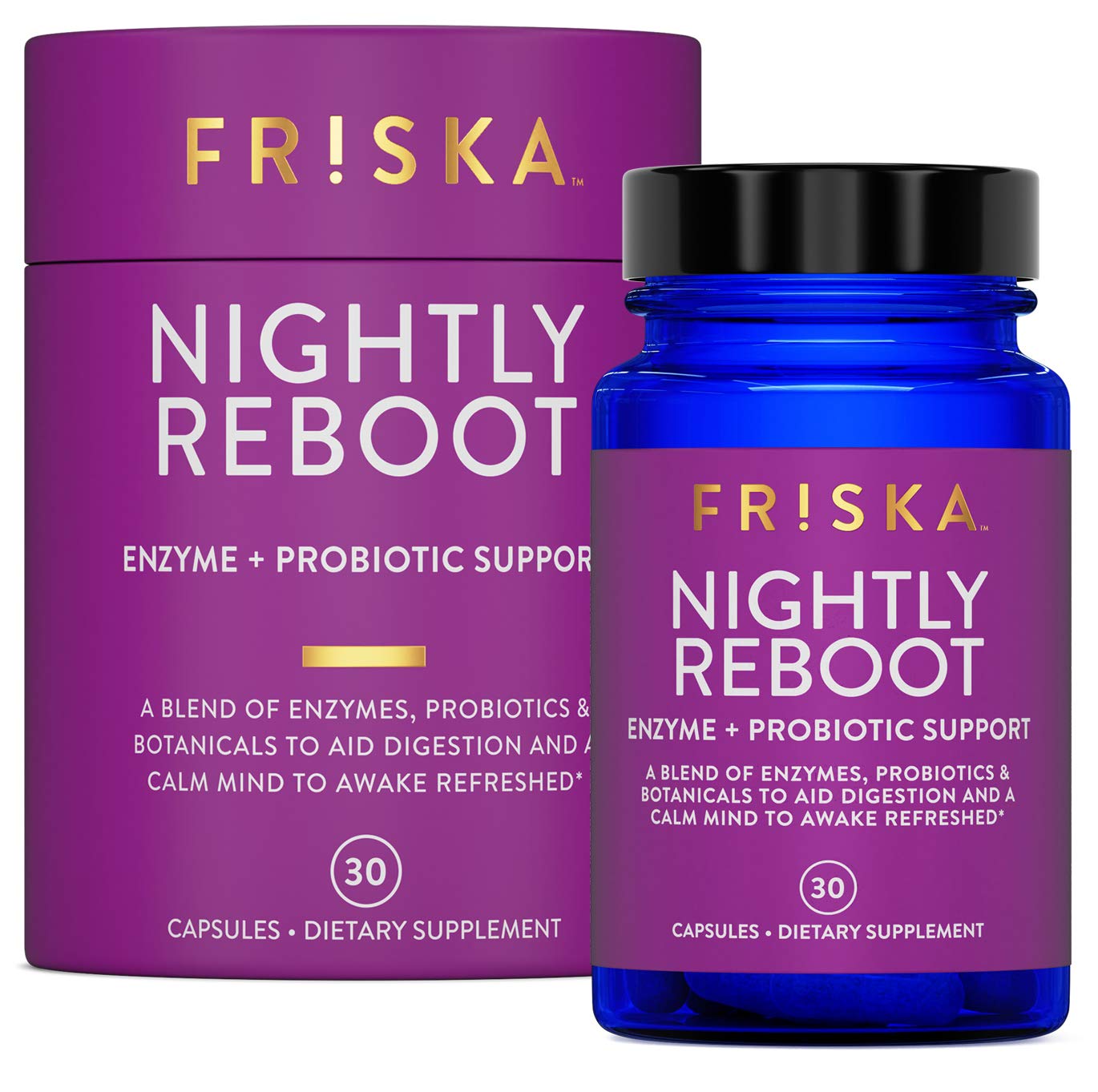 FRISKA Nightly Reboot Enzyme and Probiotics Supplement, Promotes Better Digestion