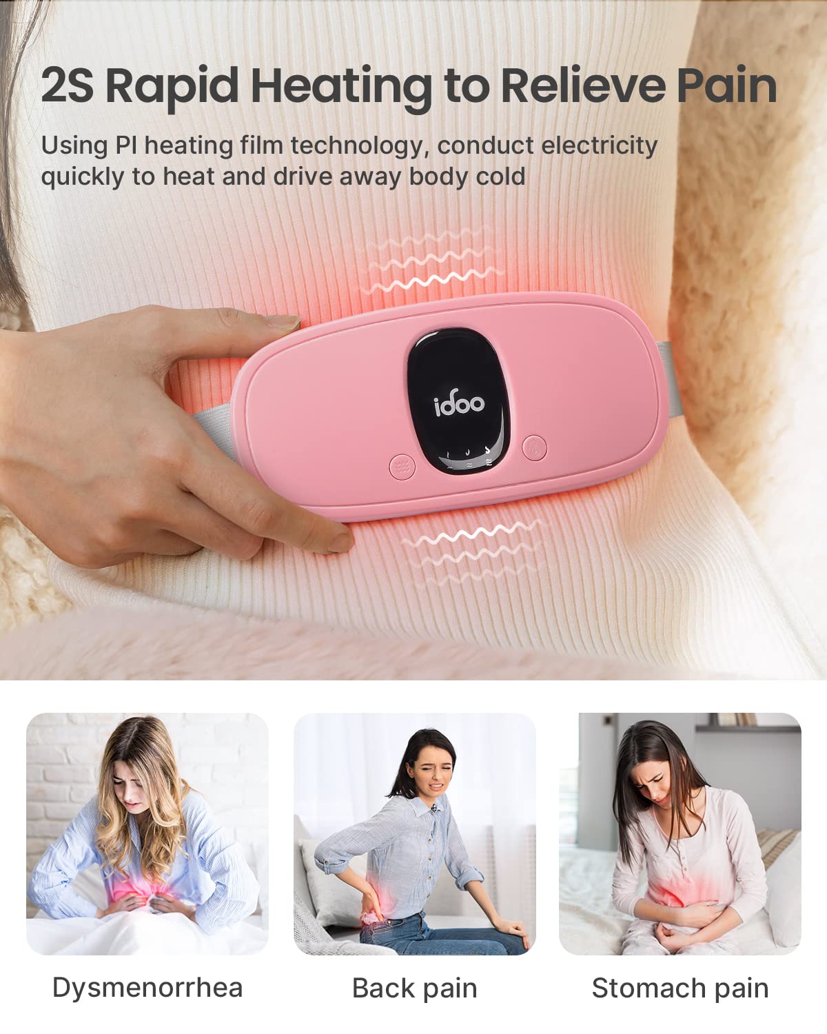 FSA HSA Eligible Portable Cordless Menstrual Heating Pad, iDOO Period Heating Pads iDOO