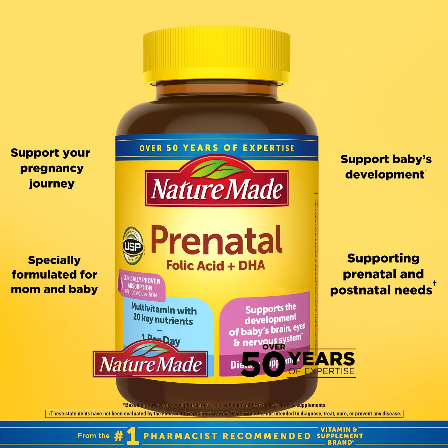 Nature Made Prenatal with Folic Acid + DHA, 200mg Prenatal Vitamin and Mineral Supplement Generic