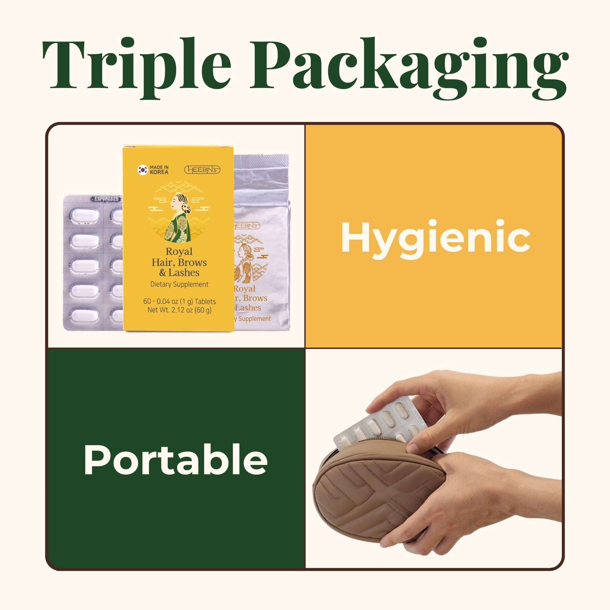 Heebin's Royal Hair, Brows & Lashes, Hair Growth Vitamins with Biotin 4000 mcg, Collagen Heebin's