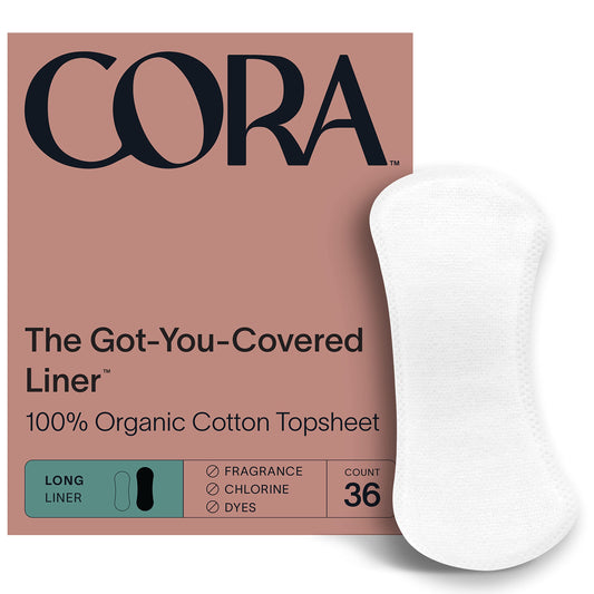 Cora Period Long Liners | 100% Organic Cotton Topsheet | Ultra Thin, Quick Absorbency