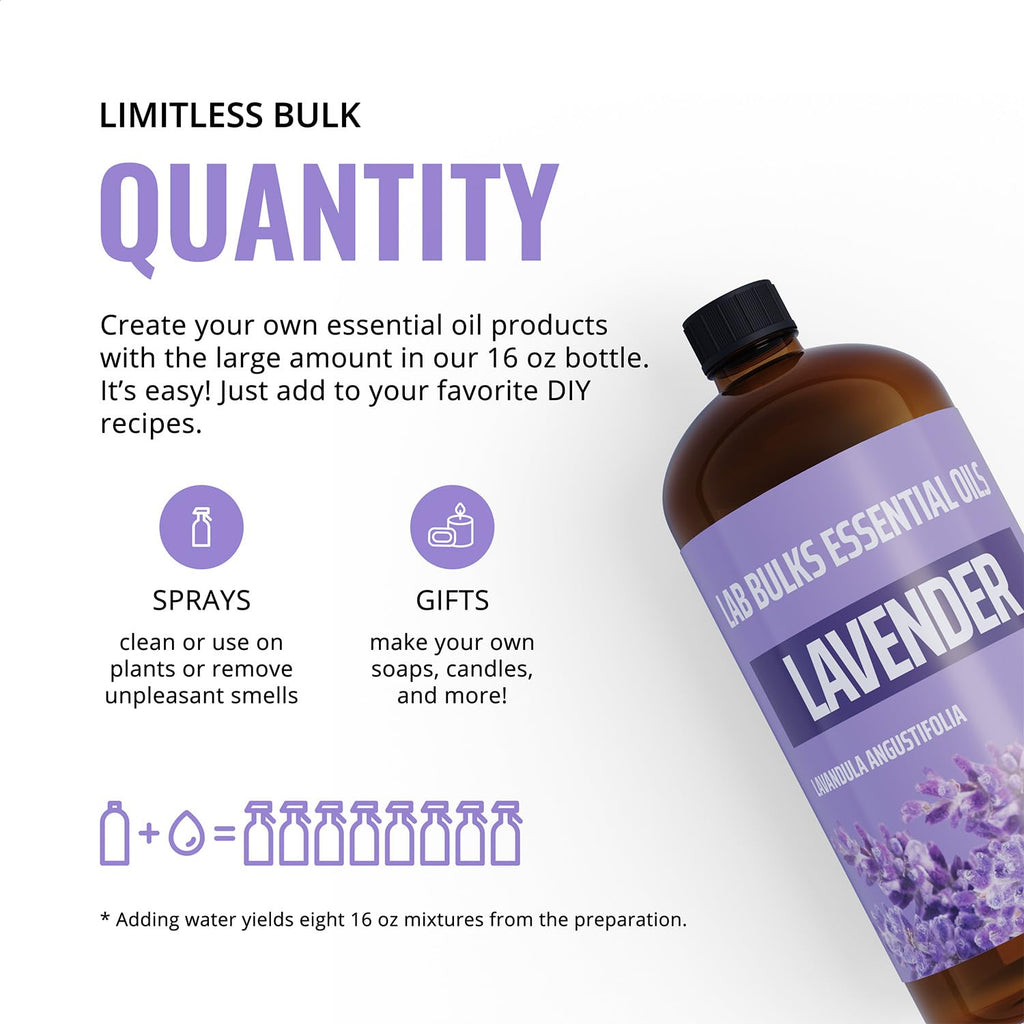 LAB BULKS ESSENTIAL OIL - Lavender Oil 16 Ounce Bottle for Diffusers, Home Care, Candles, Aromatherapy