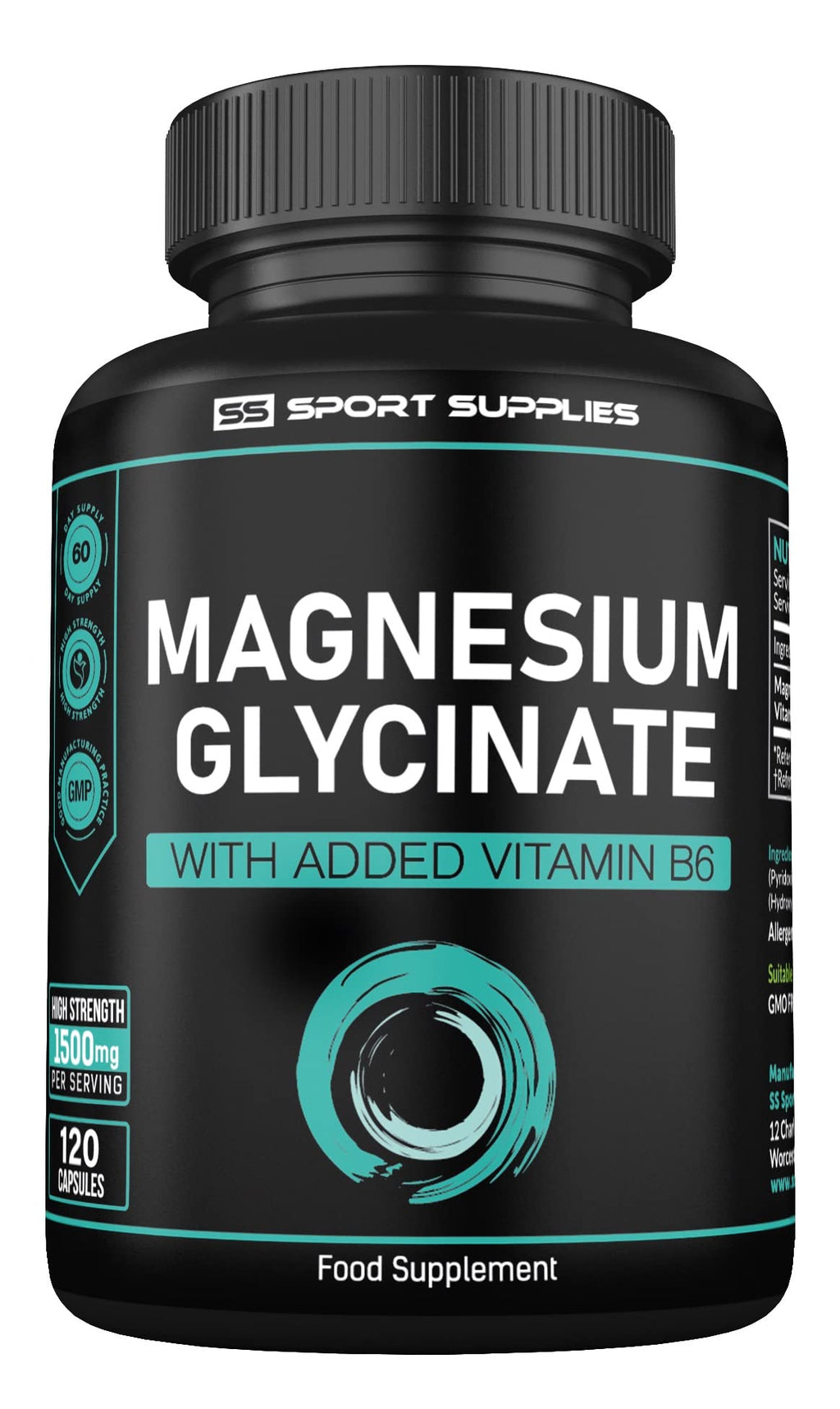 Magnesium Glycinate Supplements & Vitamin B6 - 120 High Strength Capsules 