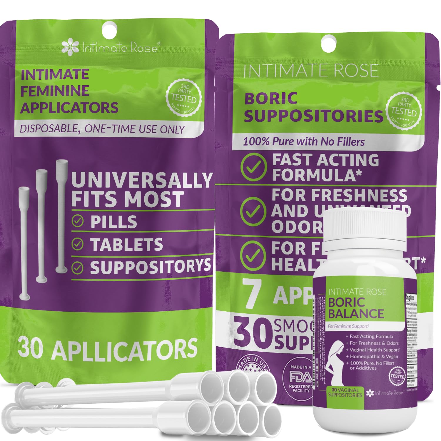 Intimate Rose Save 10% on Boric Acid Vaginal Suppositories - 30 Count (600mg) + 30 Applicators 