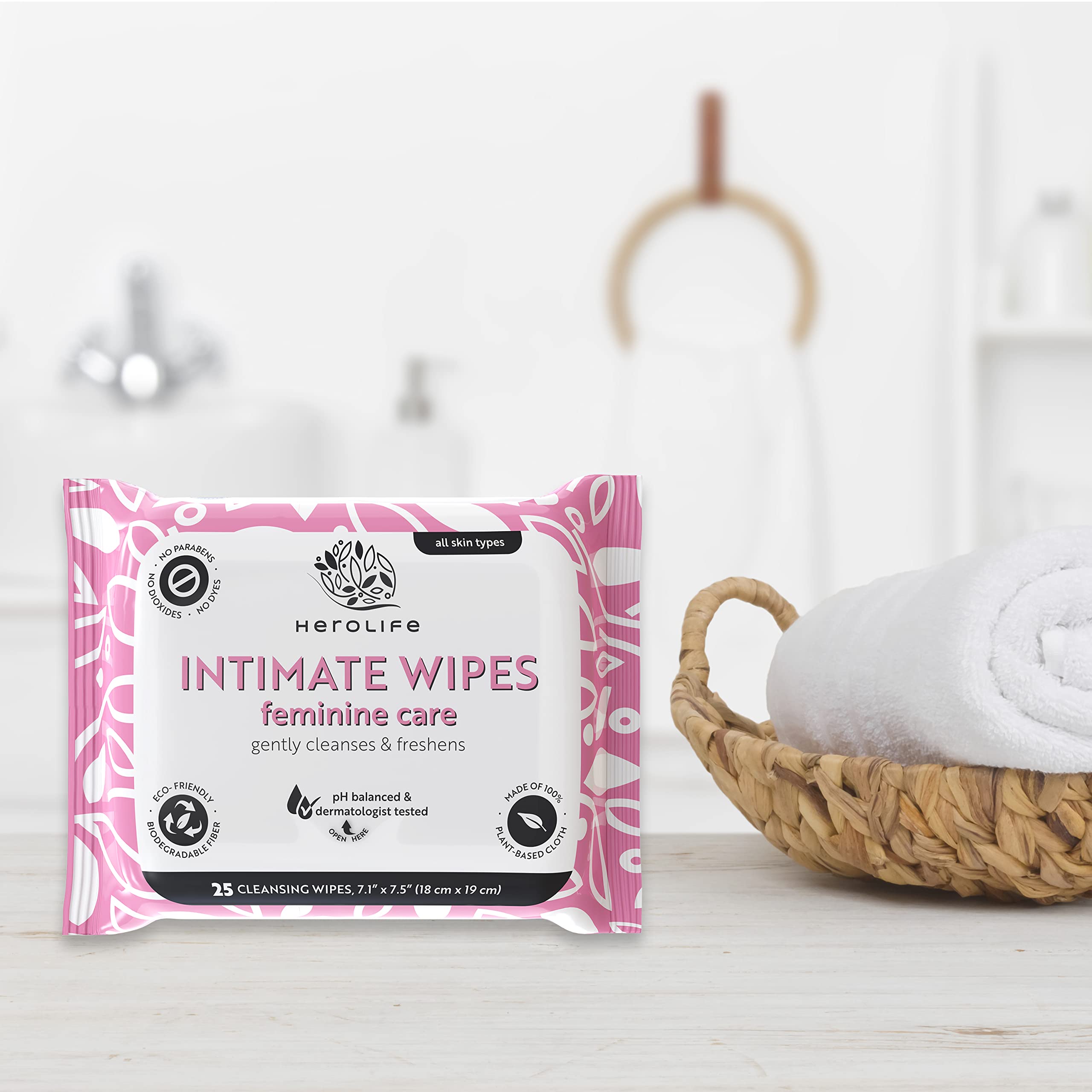 HEROLIFE Personal Wipes for Feminine Care, Single Use To Go, Plant-Based, 1 pack of 40 Single Herolife