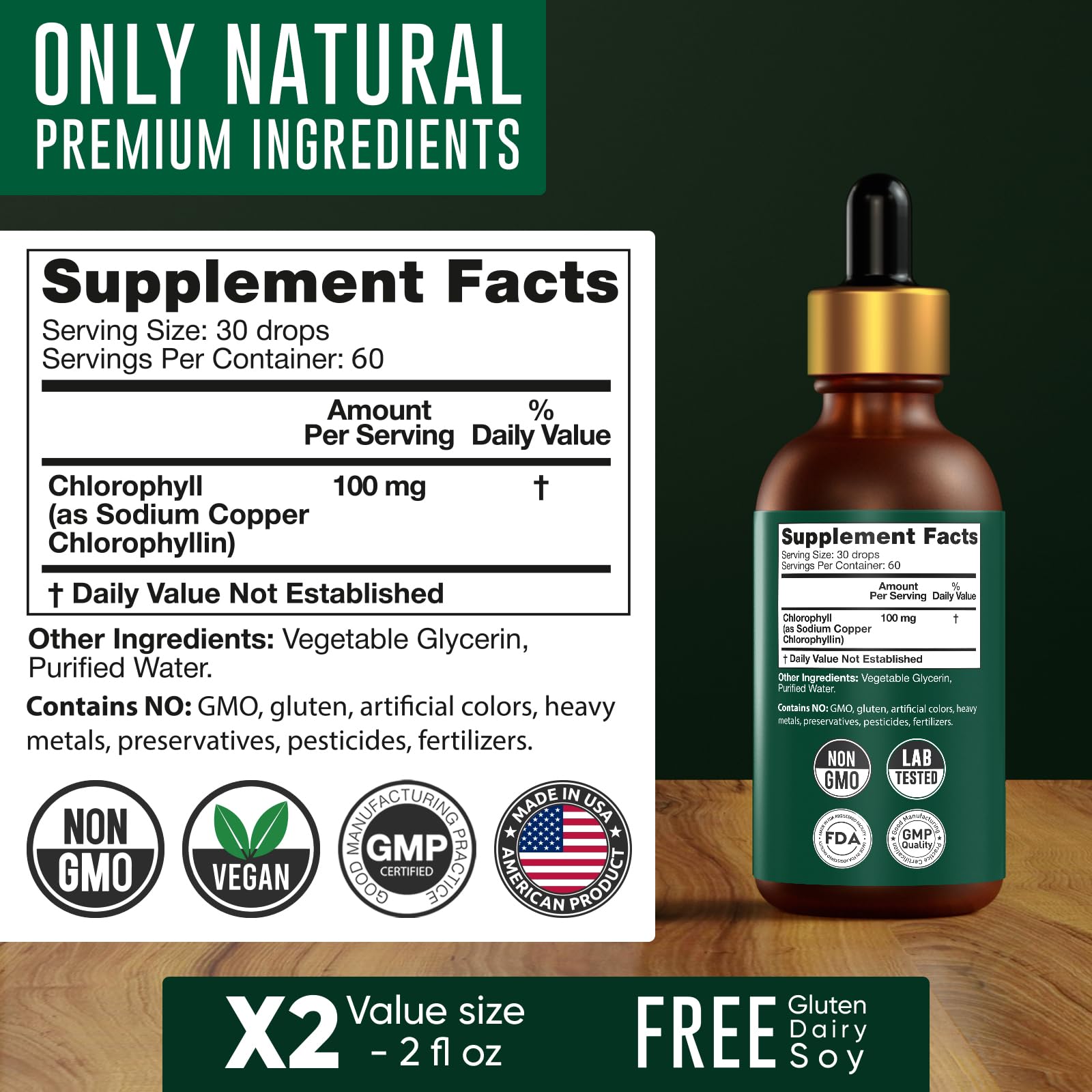 Chlorophyll Liquid Drops 6000 mg - Premium Liquid Chlorophyll Supplement - All-in-One Alpha Flow