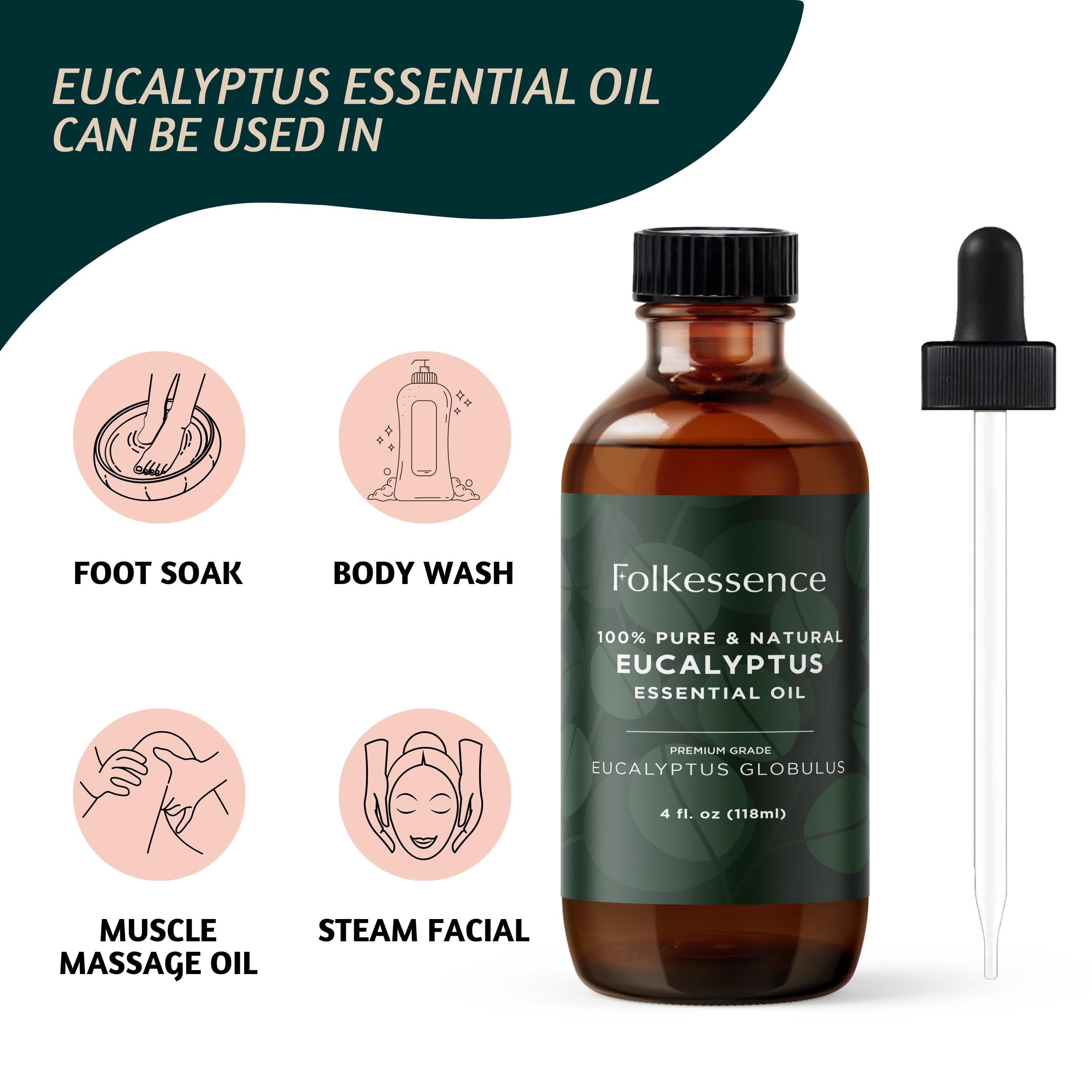 Folkulture Eucalyptus Essential Oil for Diffuser - 4 Fl Oz - 100% Pure, Natural and Undilluted Essential Oil Folkulture