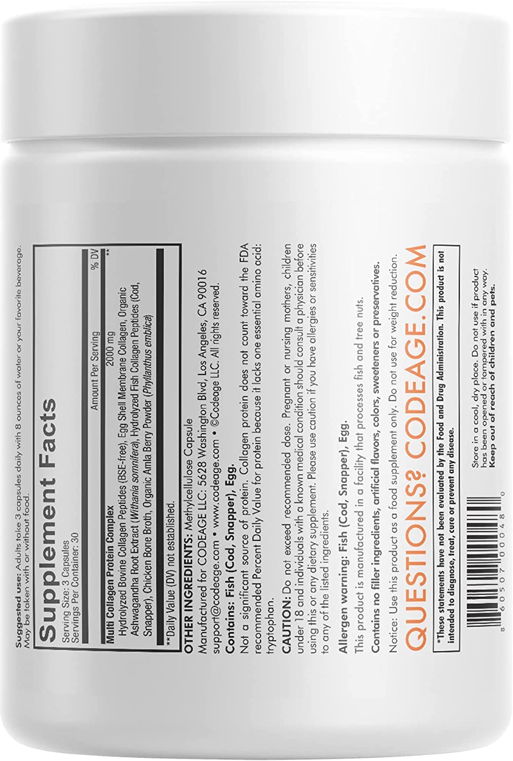 Codeage Multi Collagen Protein Capsules, Type I, II, III, V, X, Grass Fed & Hydrolyzed Collagen Pills Supplement Codeage