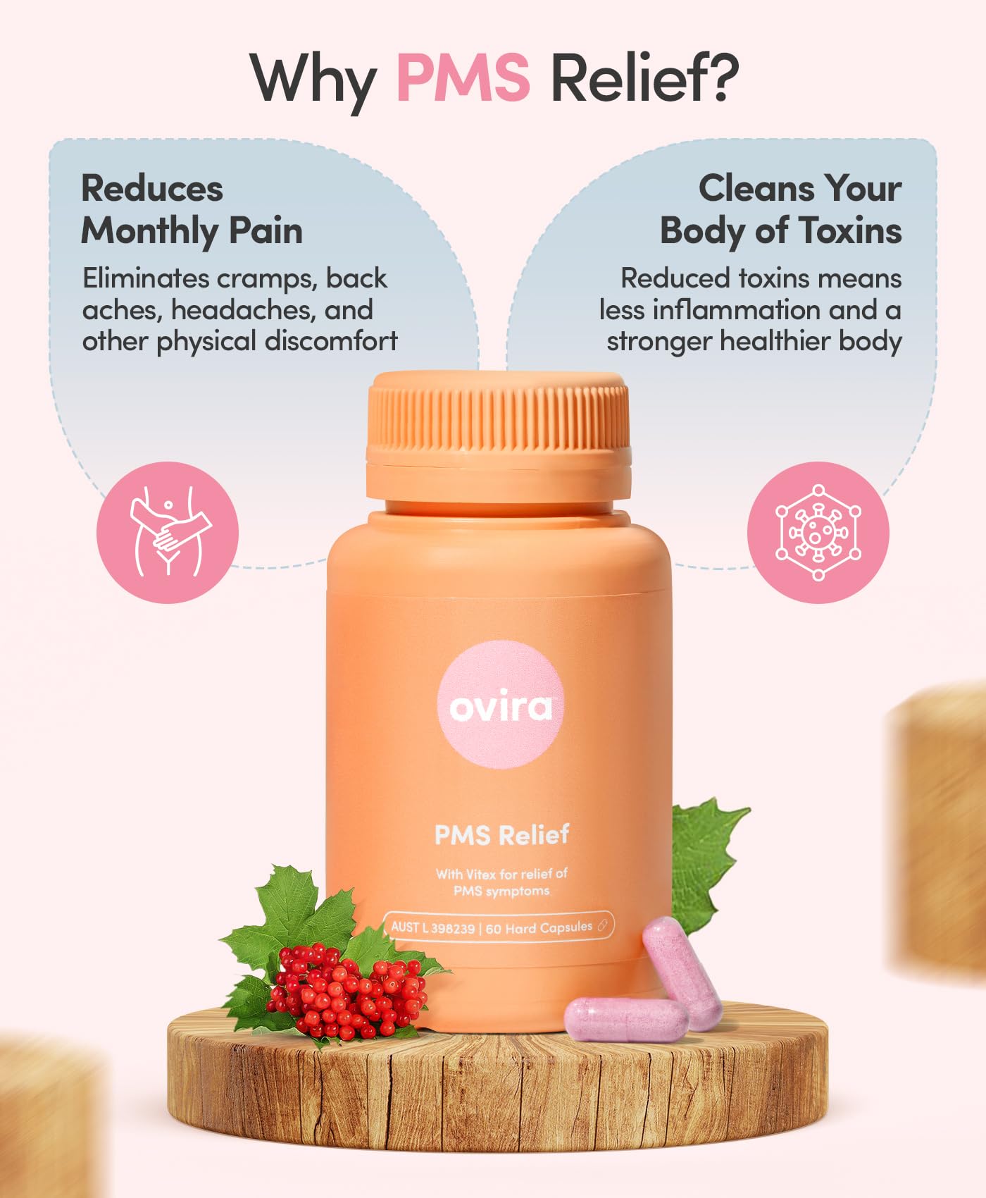 Ovira PMS Supplement for Women | Vitex Berry Extract for Period Cramps, Mood Support and Breast Tenderness Ovira