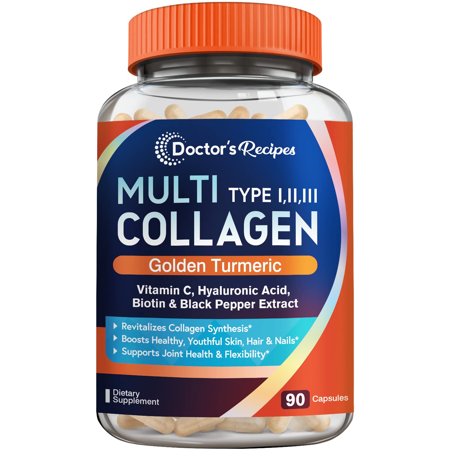 Doctor's Recipes Multi Collagen Complex with Golden Turmeric, Vitamin C, Biotin, Hyaluronic