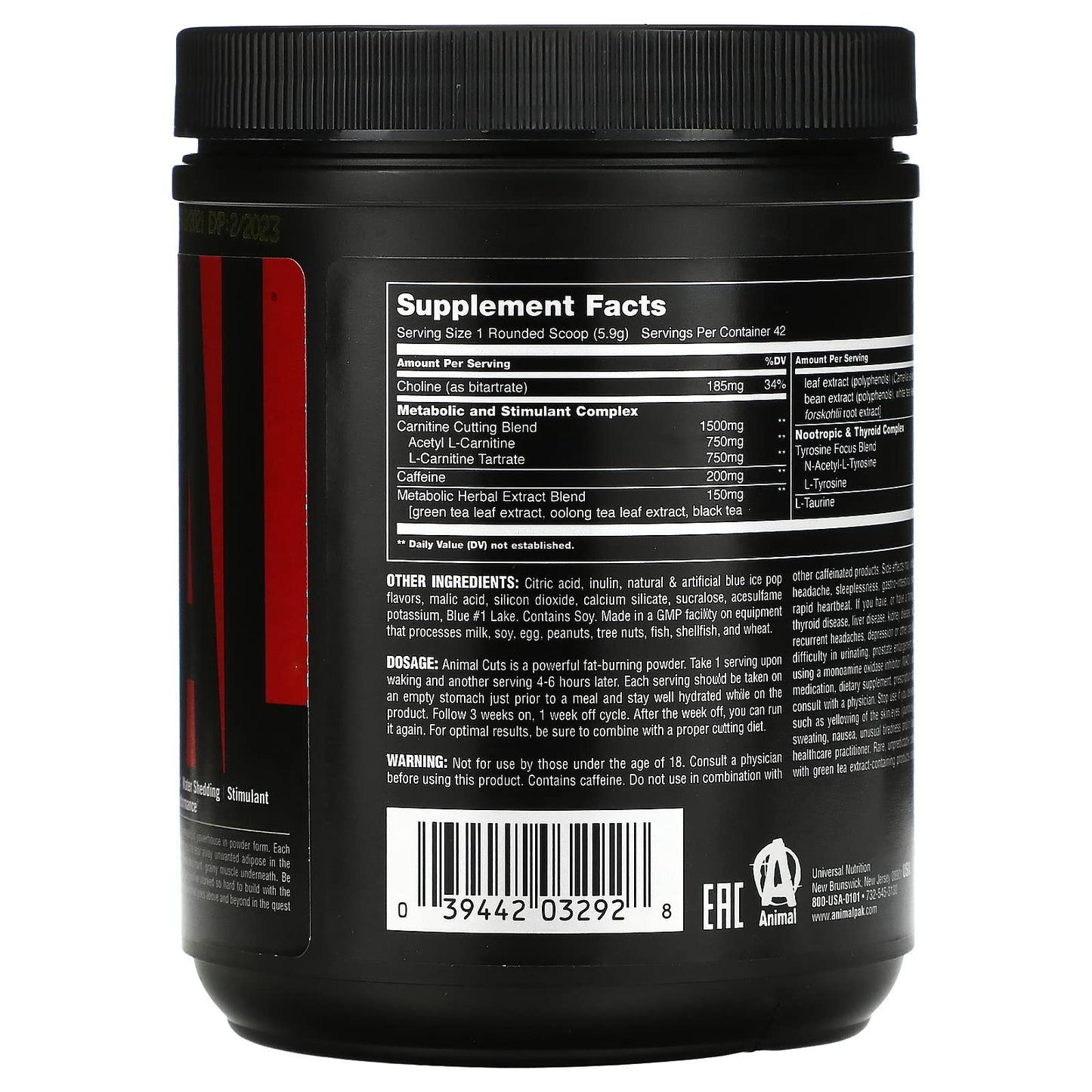 Universal Nutrition Animal Cuts Powder - Metabolic Enhancer, Nootropics, Carnitine