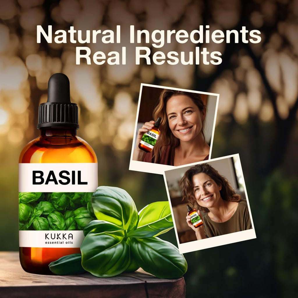 Kukka Basil Essential Oil for Diffusers - Basil Essential Oil for Skin - Basil Oil for Aromatherapy, Skin, Fragrance