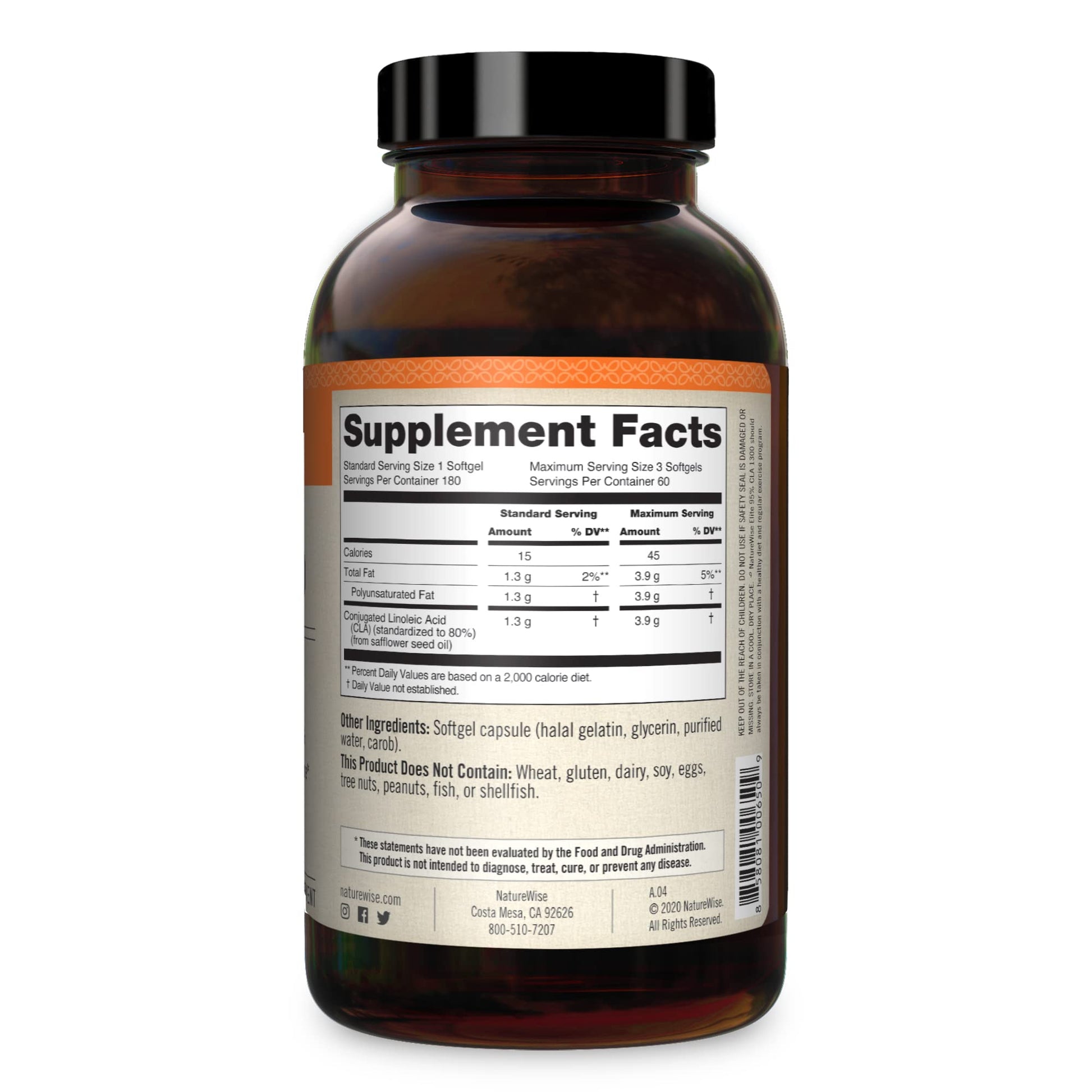 NatureWise Elite CLA 1300 Maximum Potency, 95% CLA Safflower Oil Workout Supplement NatureWise