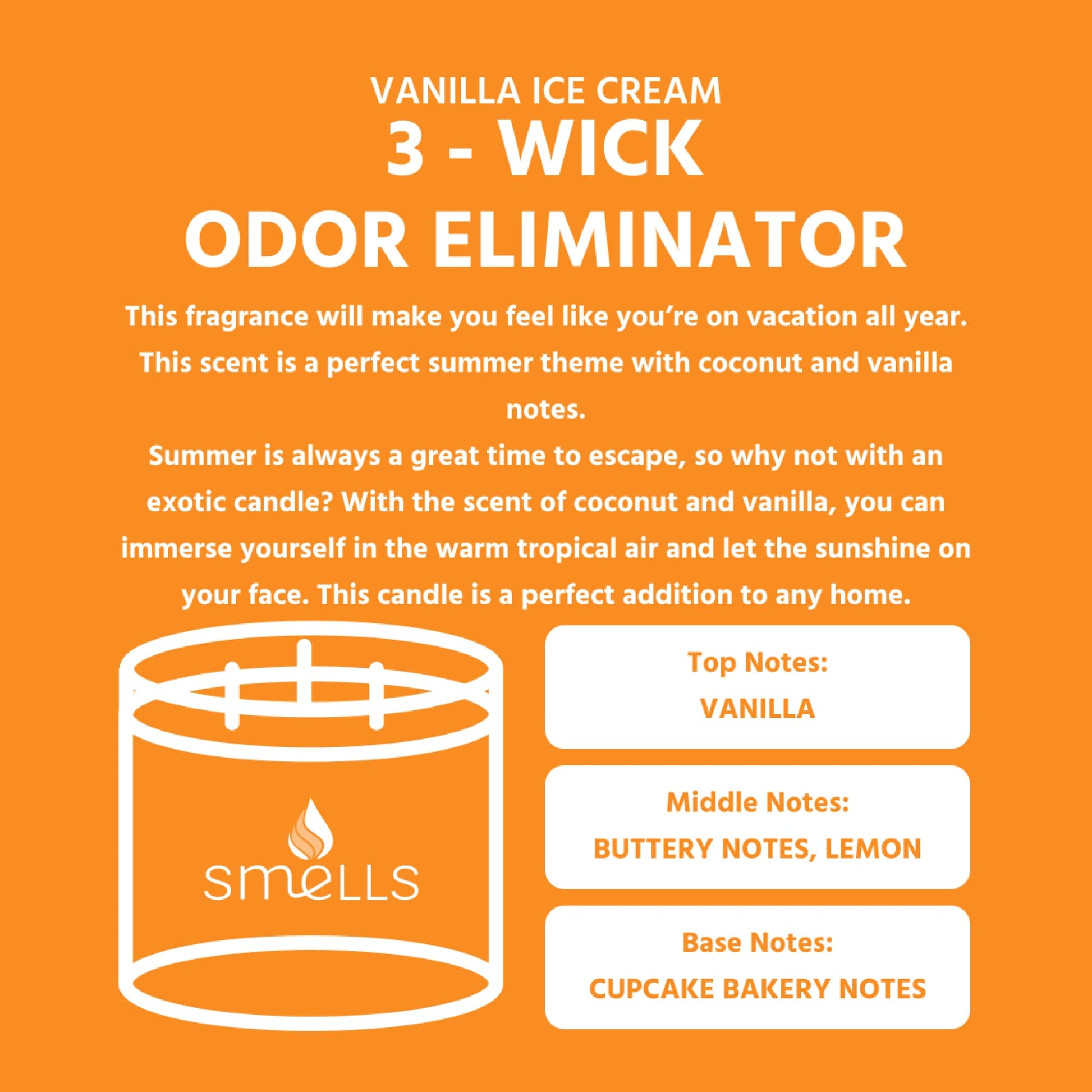 Smells - Odor Eliminator - Premium Soy Wax Jar Scented Candle 12oz. and 16oz. - 100% Cotton Single Wick SmellS