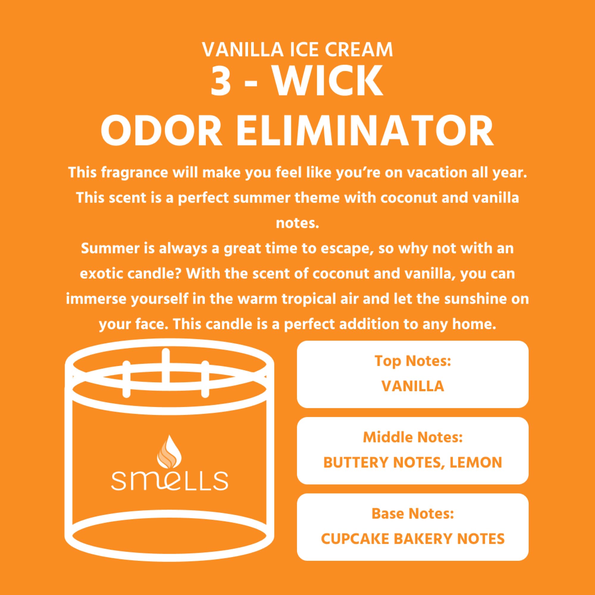 Smells - Odor Eliminator - Premium Soy Wax Jar Scented Candle 12oz. and 16oz. - 100% Cotton Single Wick SmellS