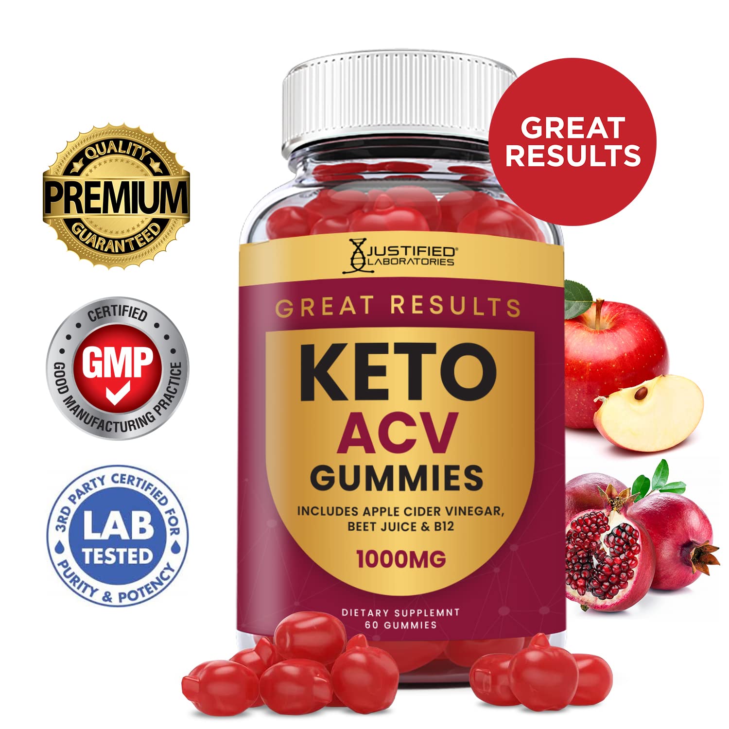 Justified Laboratories Great Results Keto ACV Gummies 1000MG with Pomegranate Juice Justified Laboratories