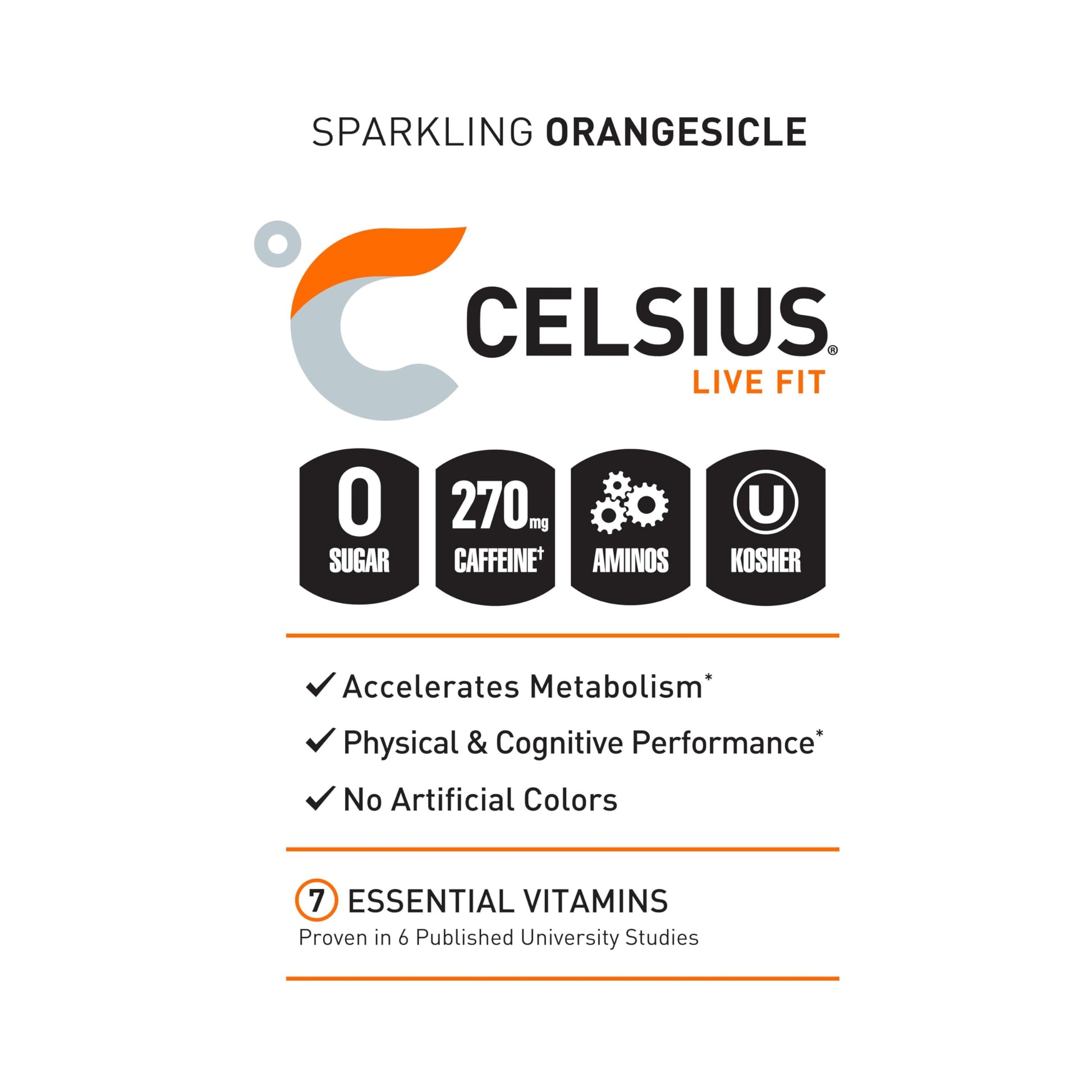 CELSIUS ESSENTIALS, Sparkling Orangesicle, Performance Energy Drink 16 Fl Oz (Pack of 12) CELSIUS