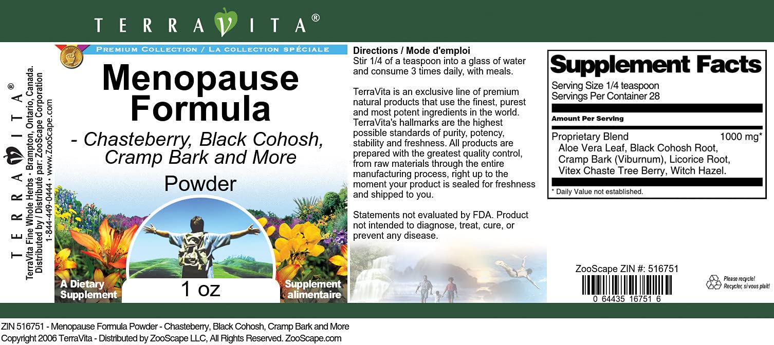 Menopause Formula Powder - Chasteberry, Black Cohosh, Cramp Bark and More