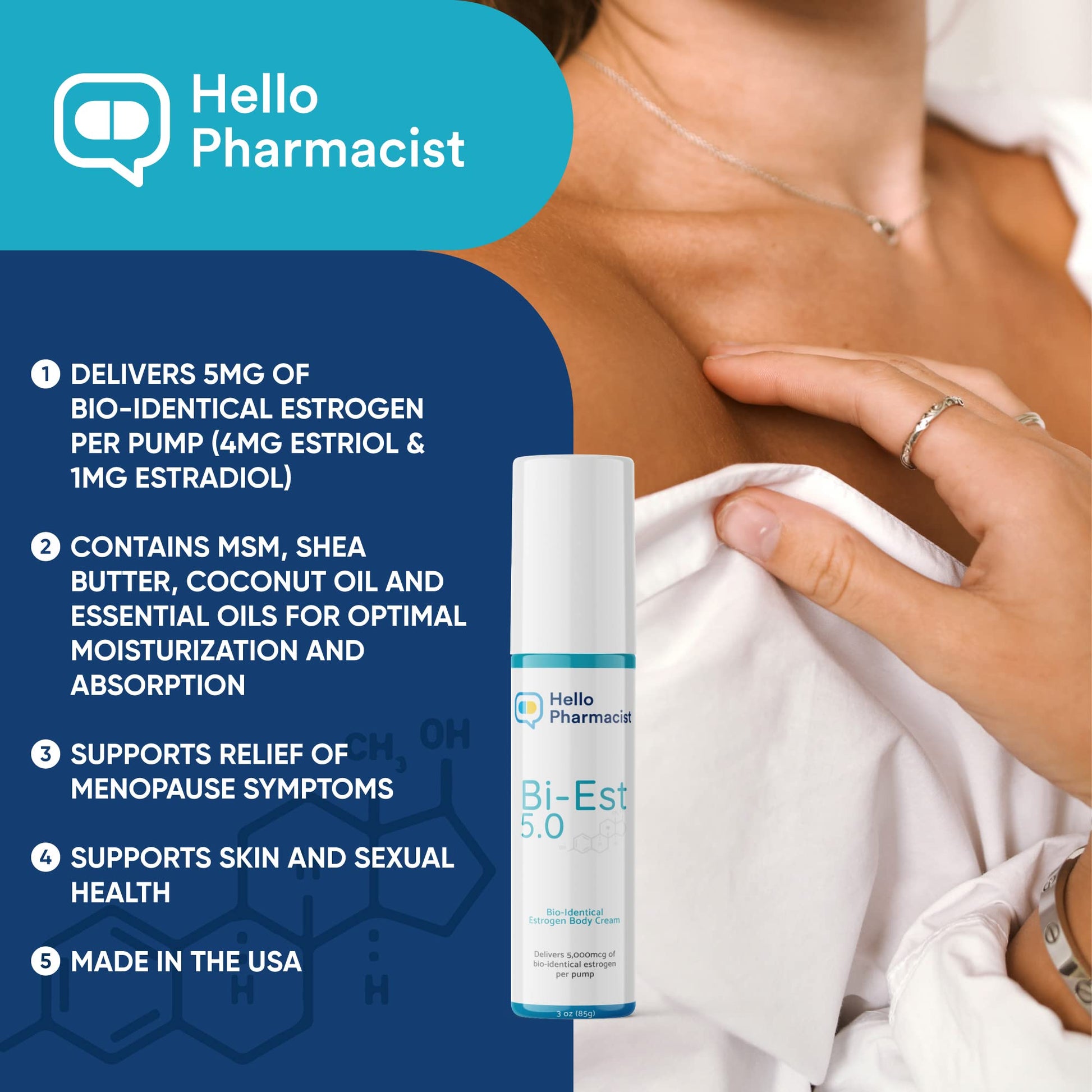 HelloPharmacist Natural Bioidentical Bi-EST 5.0 Estrogen Menopause Relief Cream for Women HelloPharmacist