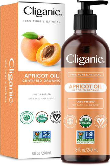 Cliganic Organic Apricot Oil, 100% Pure (8oz) - For Skin, Hair & Face | Natural Cold Pressed Unrefined