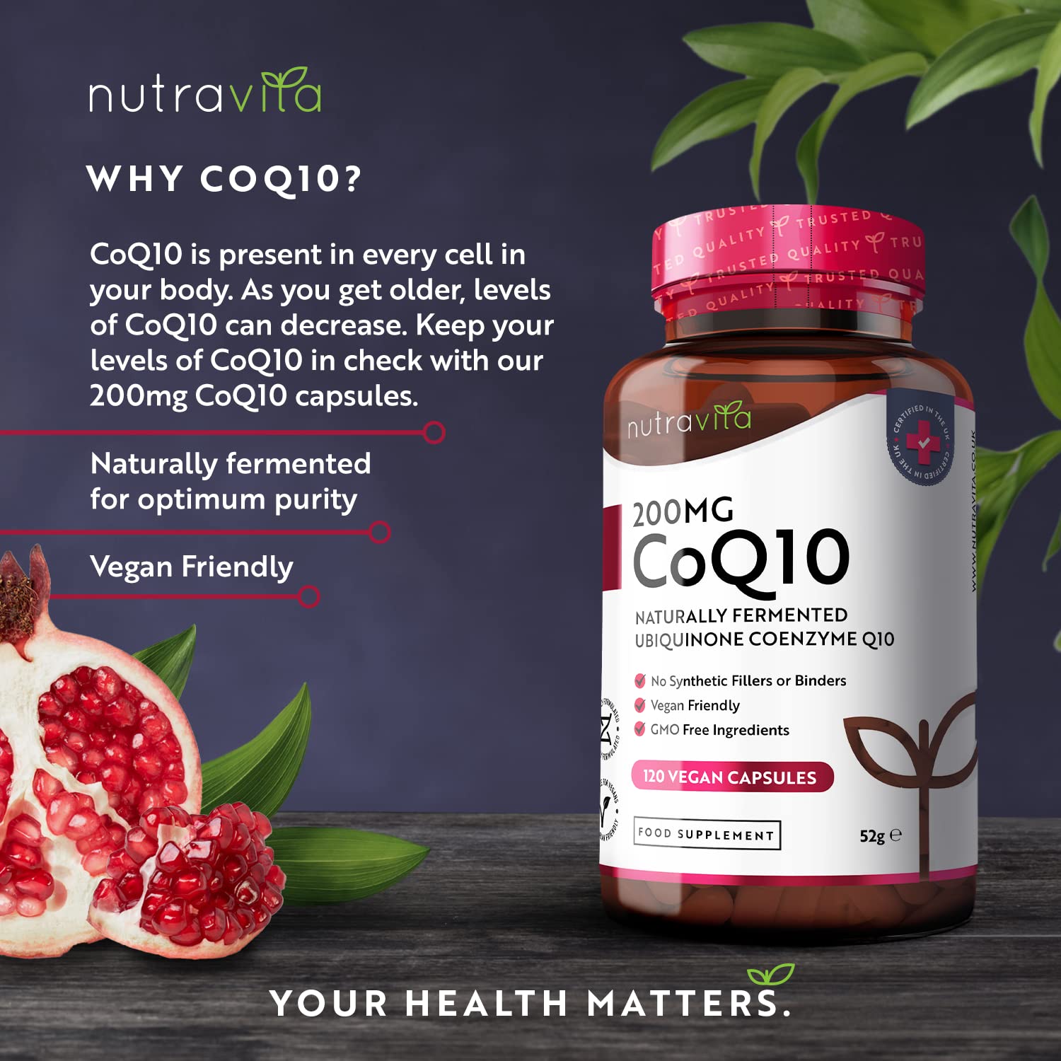 CoQ10 200mg - 120 Vegan Capsules of High Strength Co Enzyme Q10 (4 Months Supply) Nutravita