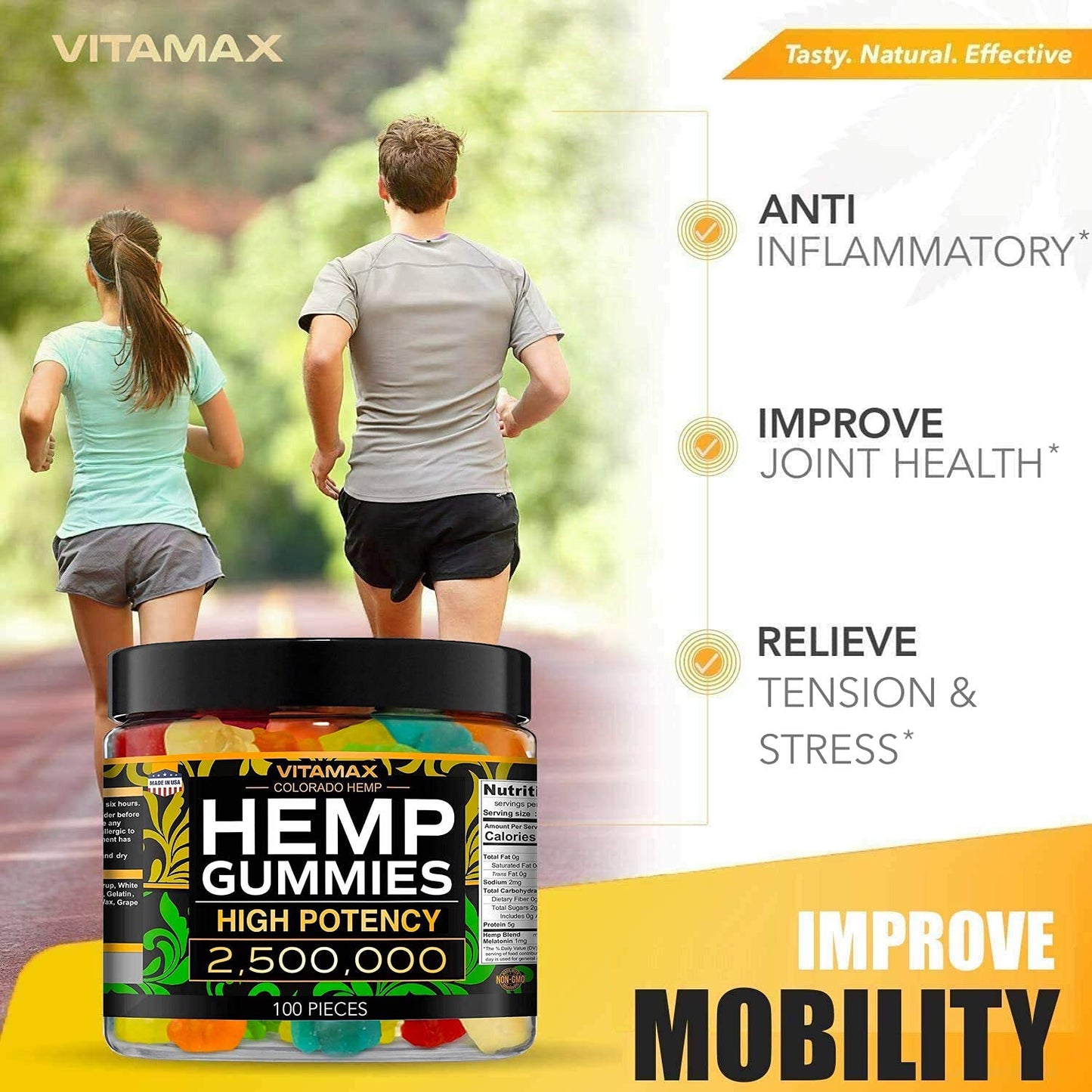 Vitamax Hemp Gummies - Great for Peace & Relaxation - 2,500,000 - Natural Fruit Flavors
