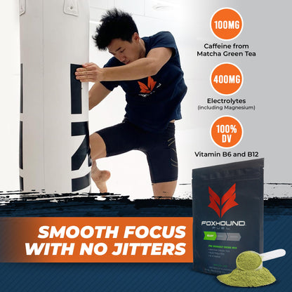 Foxhound Fuel Keto Pre Workout Powder Electrolytes Drink Mix, Sugar Free Preworkout for Men & Women, Supports Energy, Hydration, with B Vitamins, Vegan, Clean & Natural, Matcha Green Tea, 25 Servings