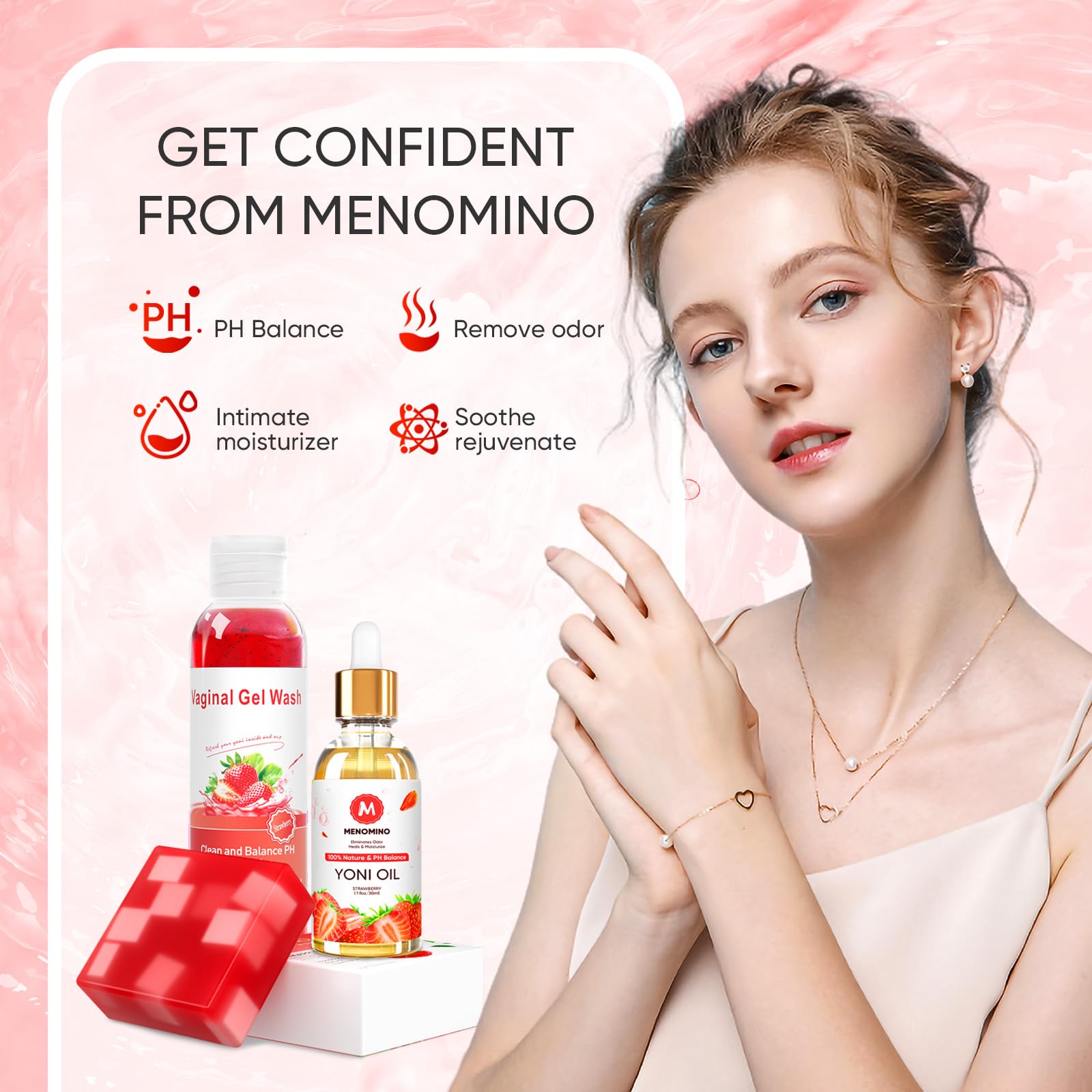 Feminine Wash & Yoni Soap Bar & Yoni Oil for Women pH Balance, Yoni Wash for Vaginal Moisturizing MENOMINO