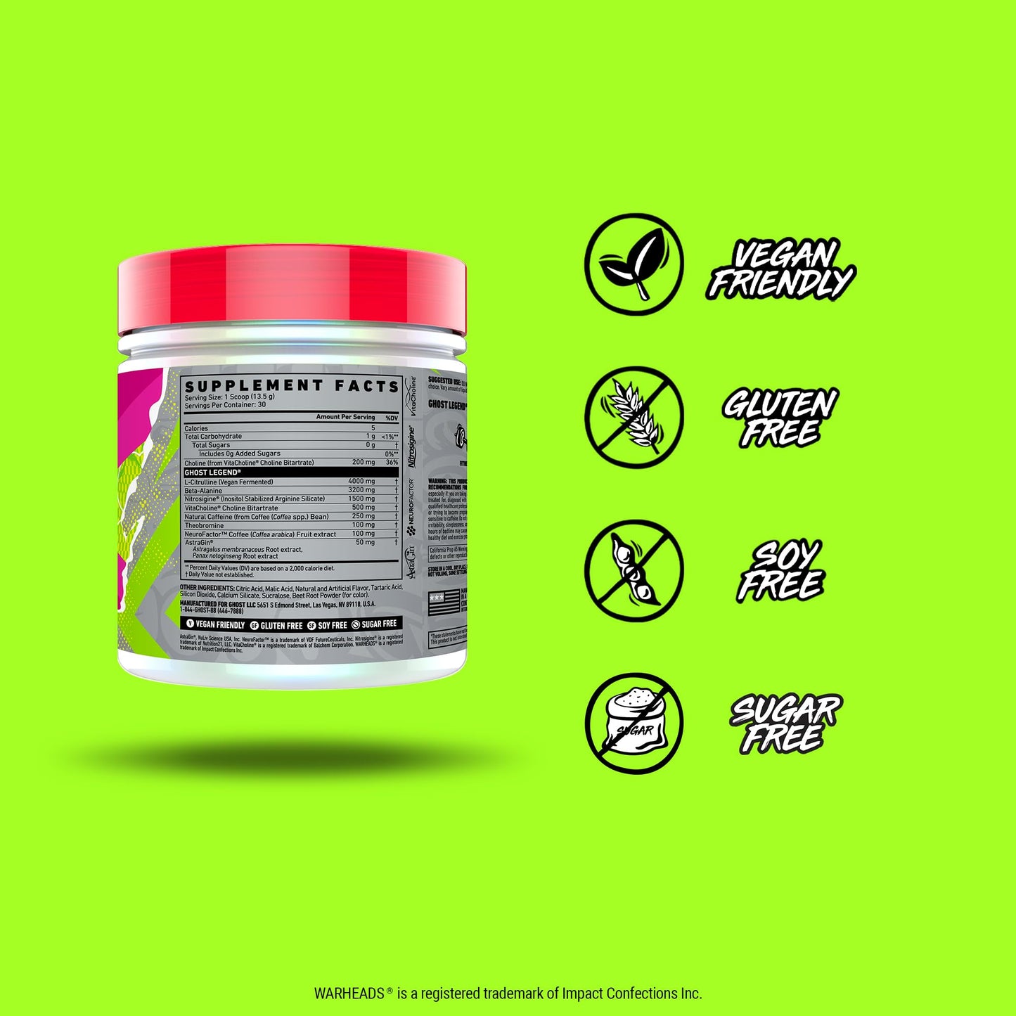 GHOST Legend V3 Pre-Workout Powder, Warheads Sour Watermelon - 30 Servings – Pre