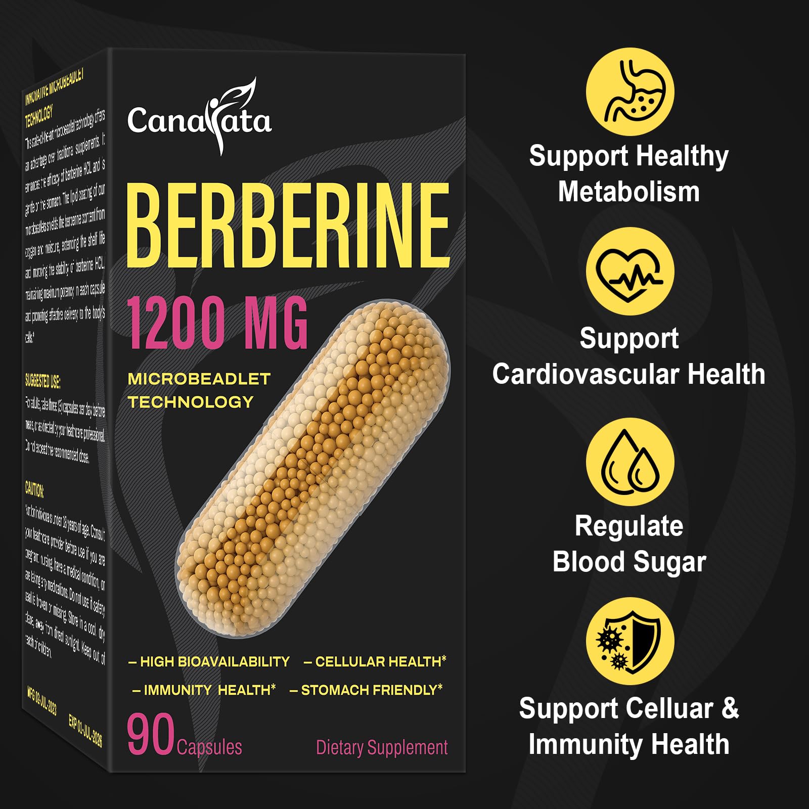 Berberine Supplement 1200mg Berberine HCL - High Bioavailability Microbeadlet Canarata