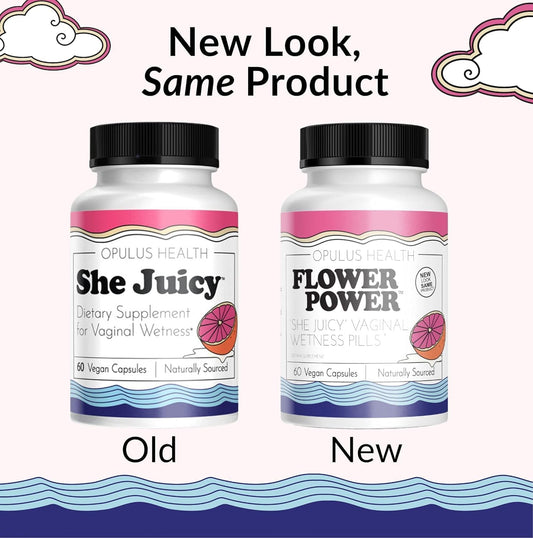 Flower Power ‘She Juicy’ Supplement for Vaginal Health | Slippery Elm Bark | Feminine