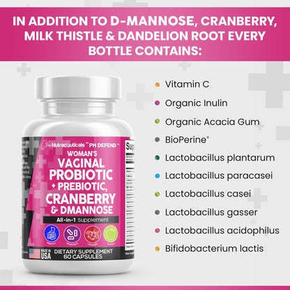 Vaginal Probiotics For Women + Prebiotics 20 Billion Cranberry Pills 30,000mg w/ D-Manno