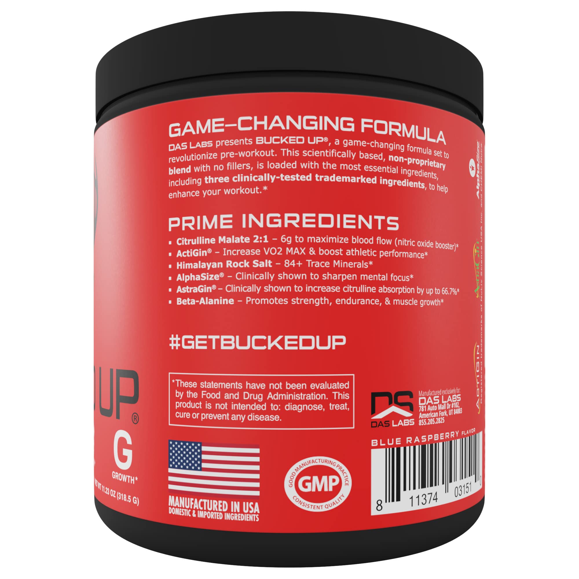Bucked Up Pre Workout 6 Grams Citrulline, 2 Grams Beta Alanine, and 3 Other Registered Bucked Up