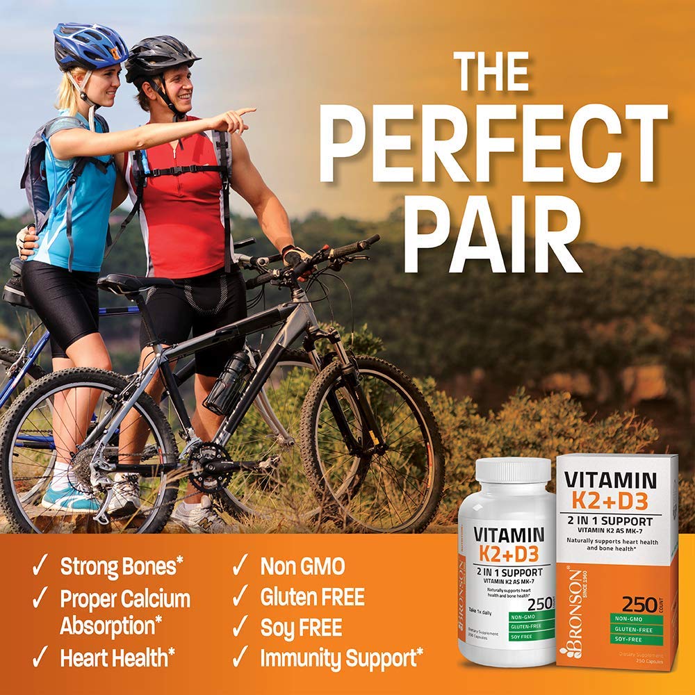 Bronson Vitamin K2 (MK7) with D3 Supplement Non-GMO Formula 5000 IU Vitamin D3 Bronson