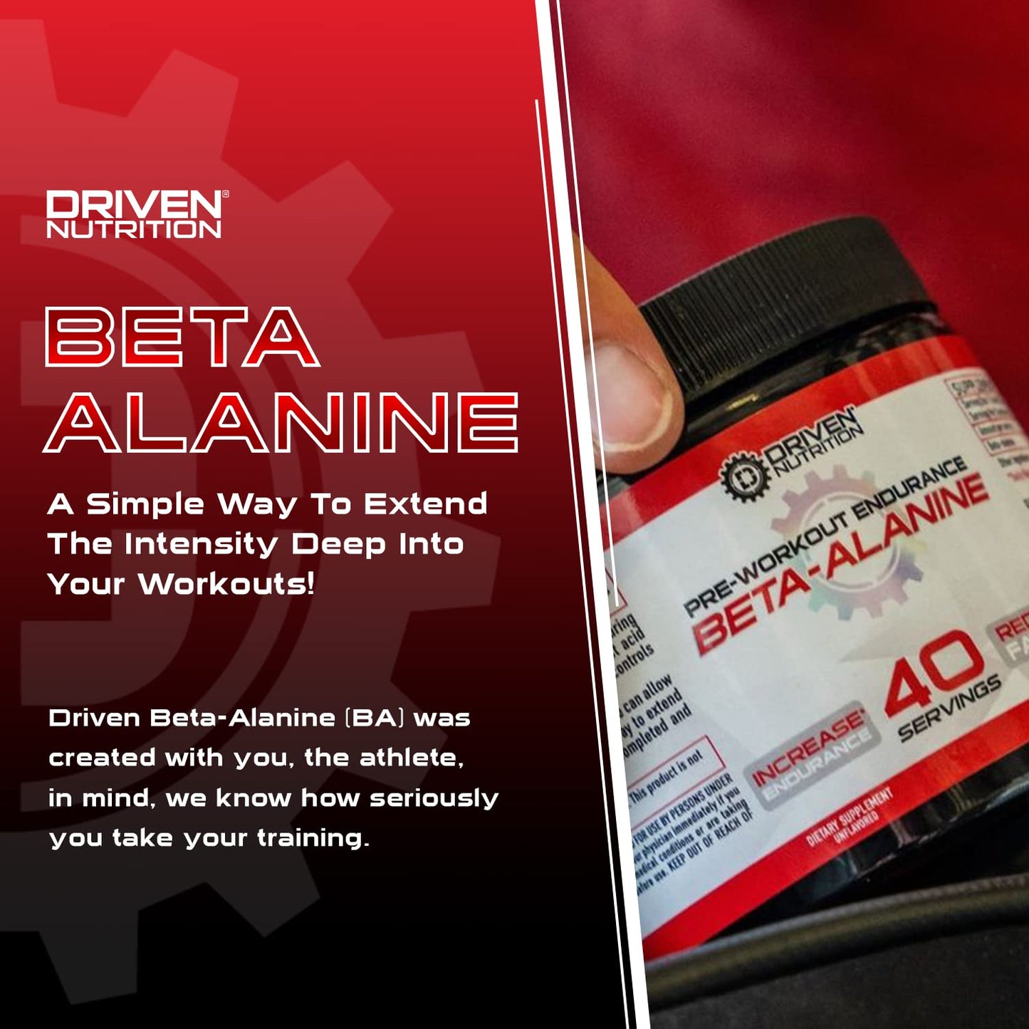 Driven Nutrition Beta Alanine, Unflavored - Preworkout Carnosine Booster for Physical Endurance, Reduce Lactic Acid & Muscle Fatigue, Support Workout Capacity for Weightlifting & High Intensity Cardio