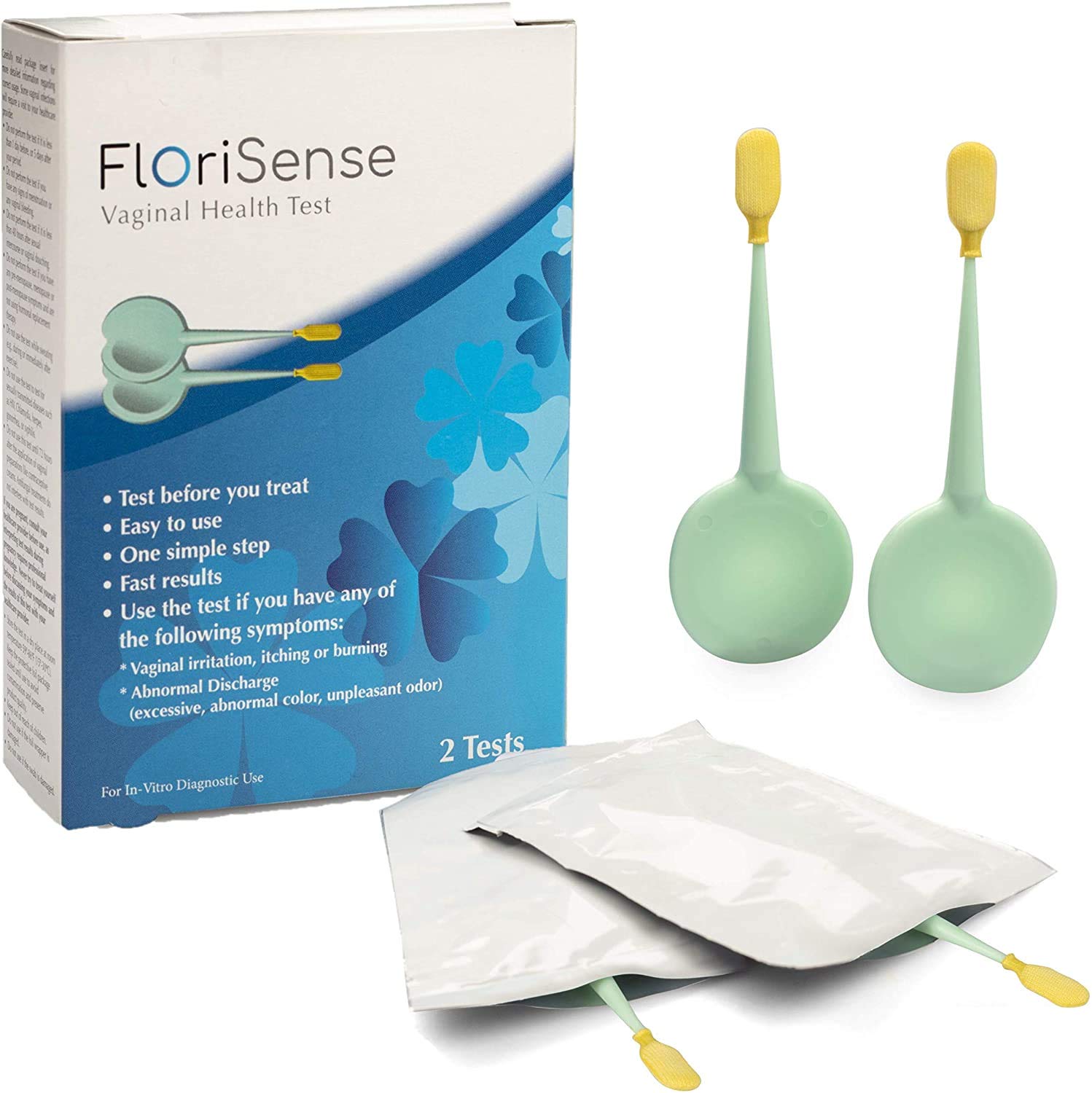 FloriSense Vaginal Health pH Test Kit - OTC Vaginal Acidity Test - Bacterial Vaginosis and Yeast Infections - 2 Swabs