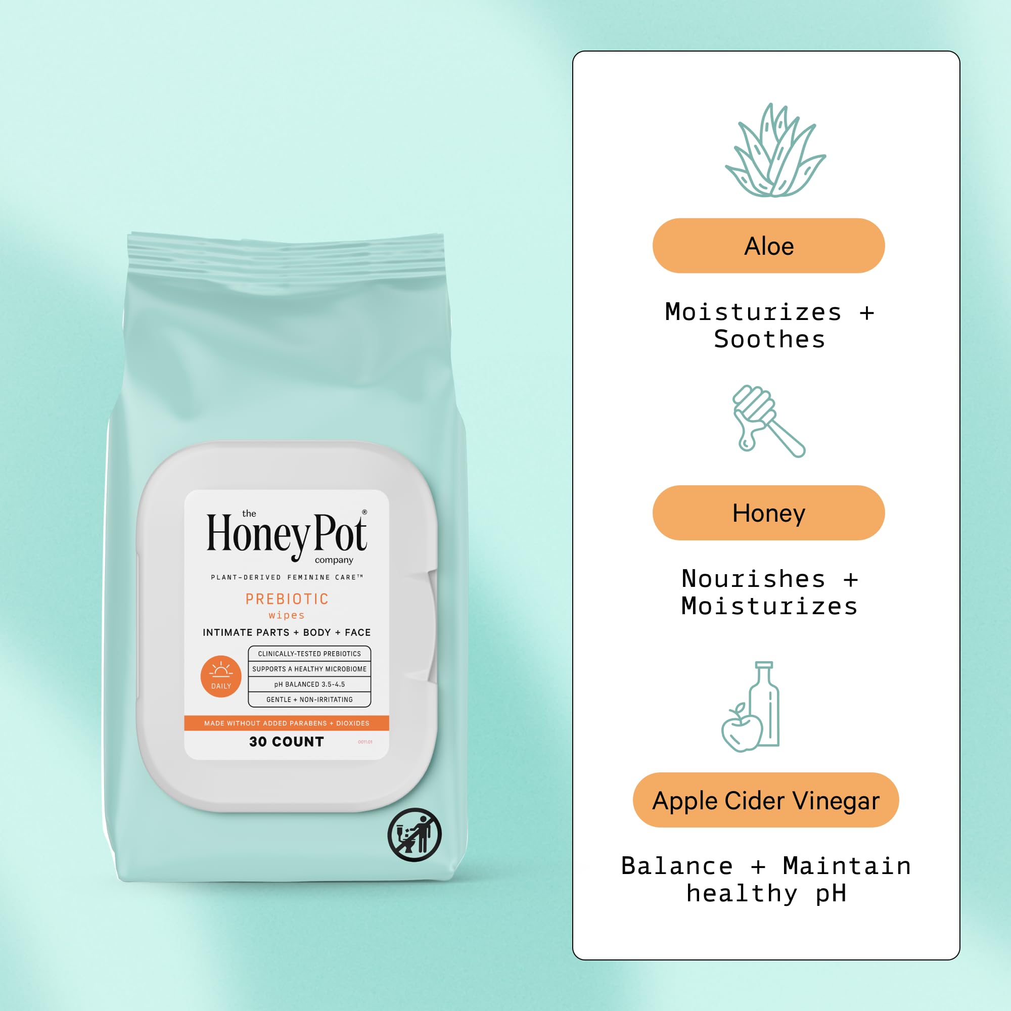 The Honey Pot Company - Prebiotic Feminine Wipes - Herbal Infused Feminine Hygiene Wipes The Honey Pot Company