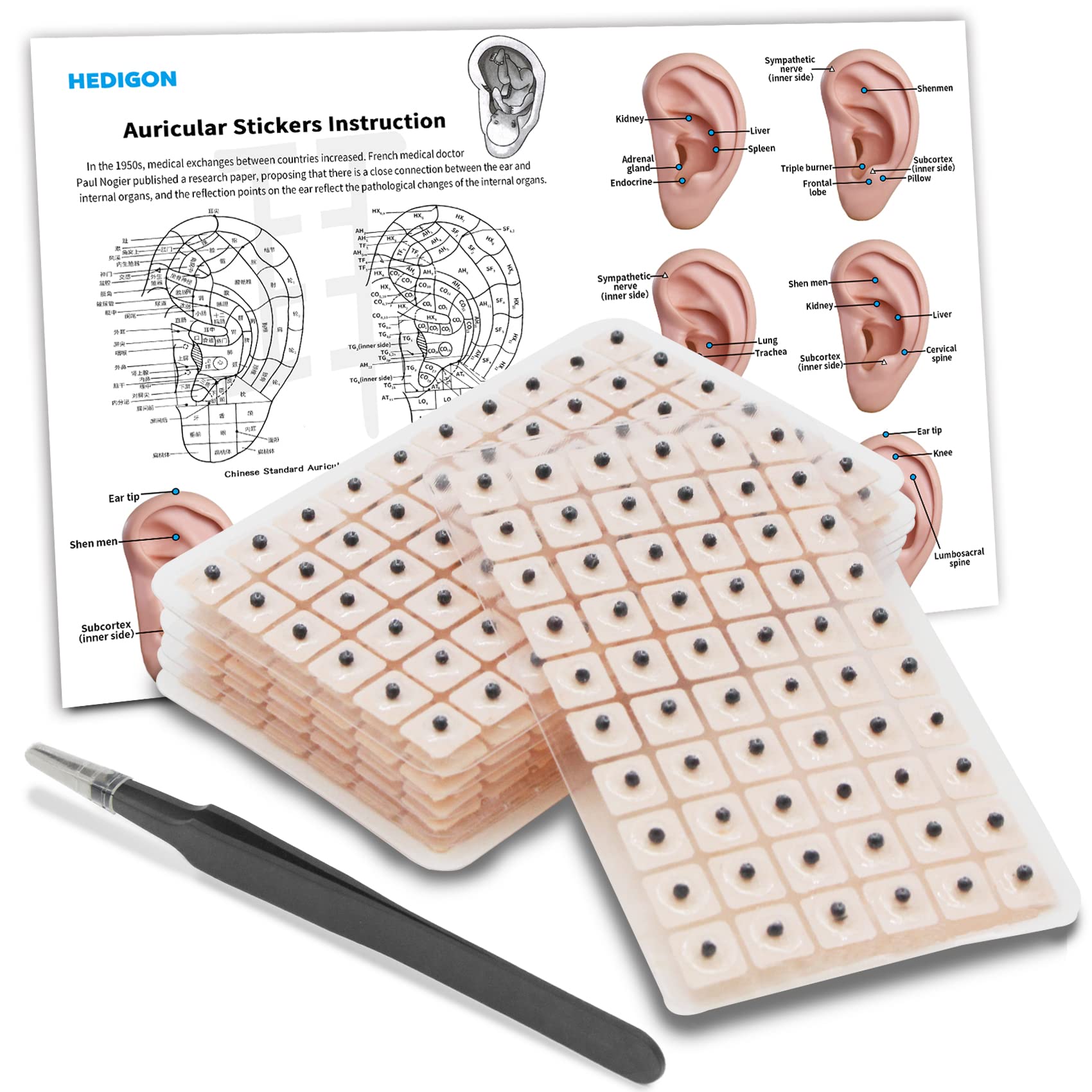 Ear Seeds Auricular Sticker kit,Acupuncture Kit Acupressure with Ears Seed 420 Pcs, Ear Chart, Tweezer