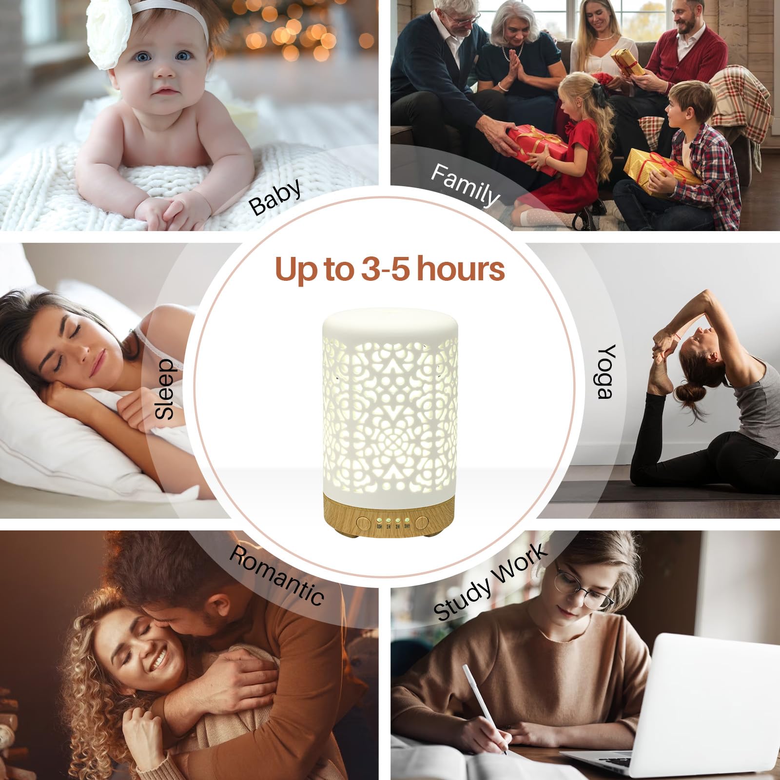 Essential Oil Diffusers, 100ml White Ceramic Diffuser with 7 LED Lights,Ultrasonic Aromatherapy homnas