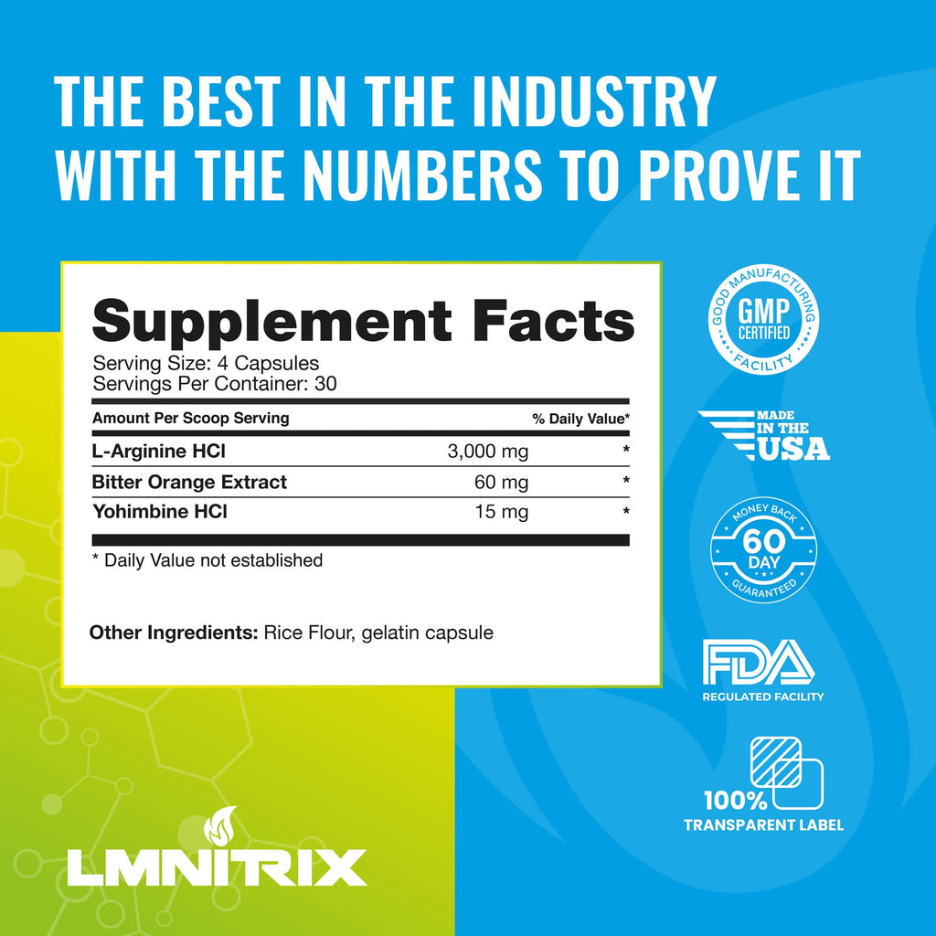 LMNITRIX VEINZ OG ✮ Nitric Oxide Booster Pills with Yohimbe ✮ Pump Supplement ✮ N.O. Mens Pump Supplement ✮120 Capsules