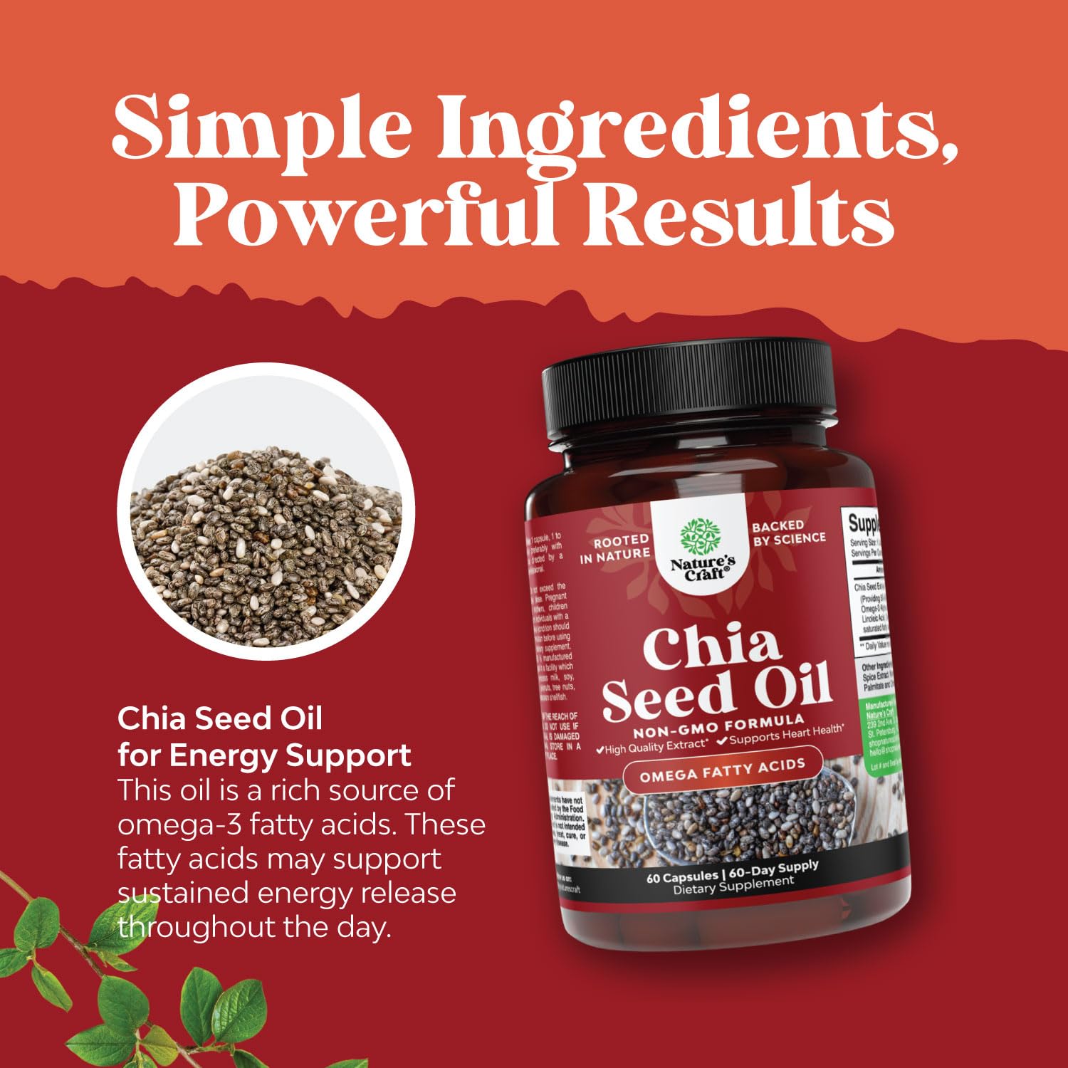 Chia Seed Oil Supplement for Weight Loss and Energy Natural Superfood Protein Metabolis Natures Craft