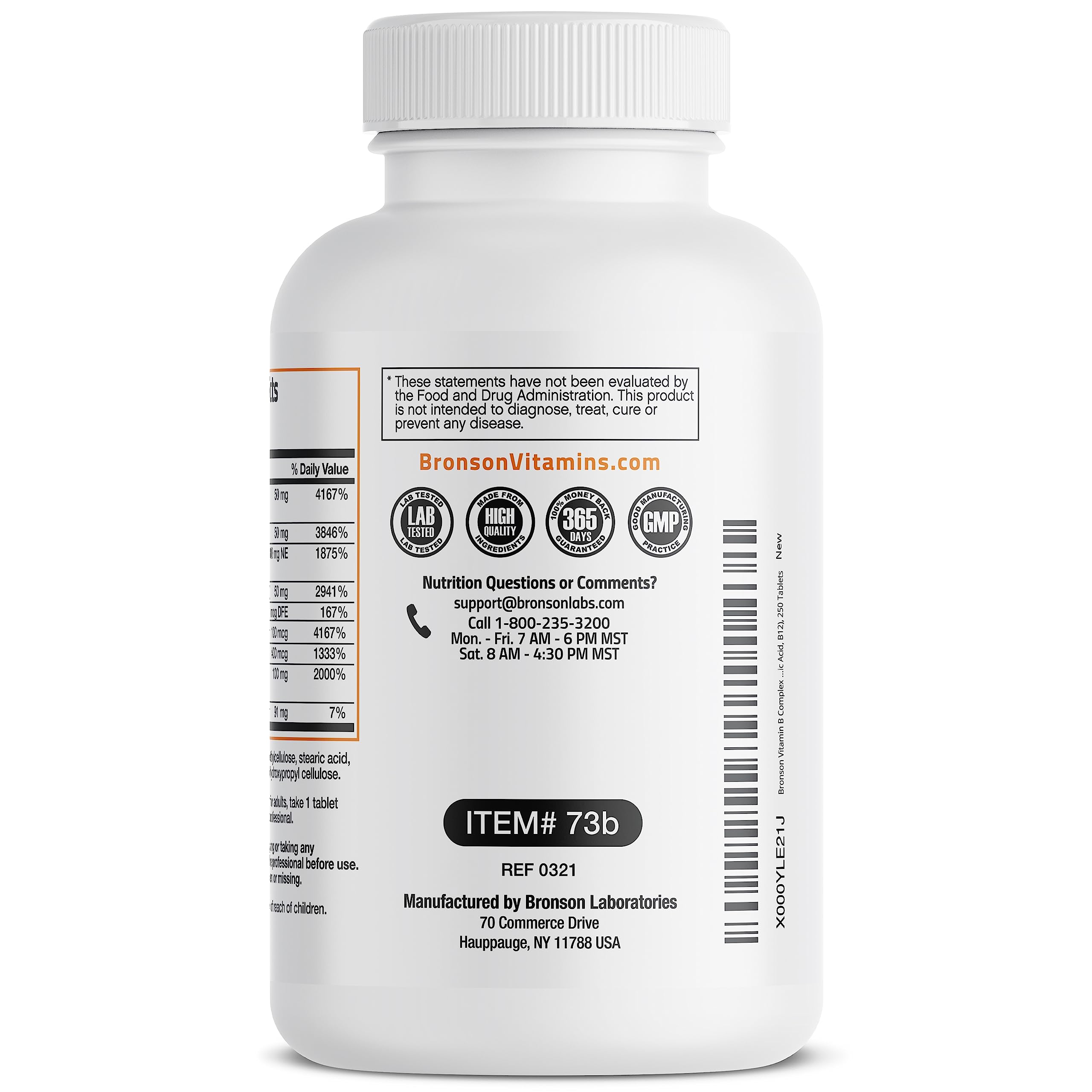 Bronson Super B Vitamin B Complex Sustained Slow Release Vitamin B1, B2, B3, B6, B9 Bronson