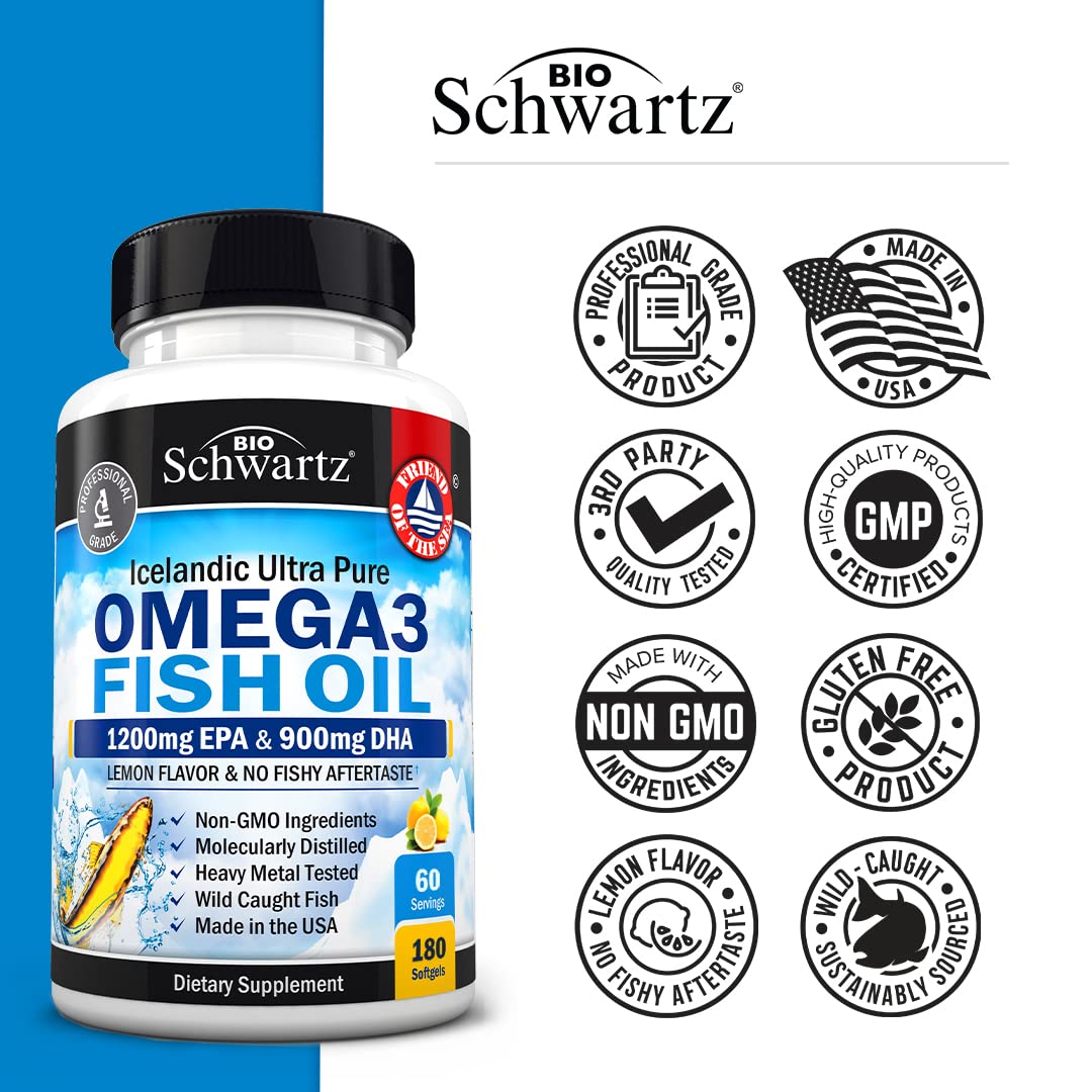 Omega 3 Fish Oil Supplement - 1200mg EPA and 900mg DHA Fatty Acid Per Serving BioSchwartz
